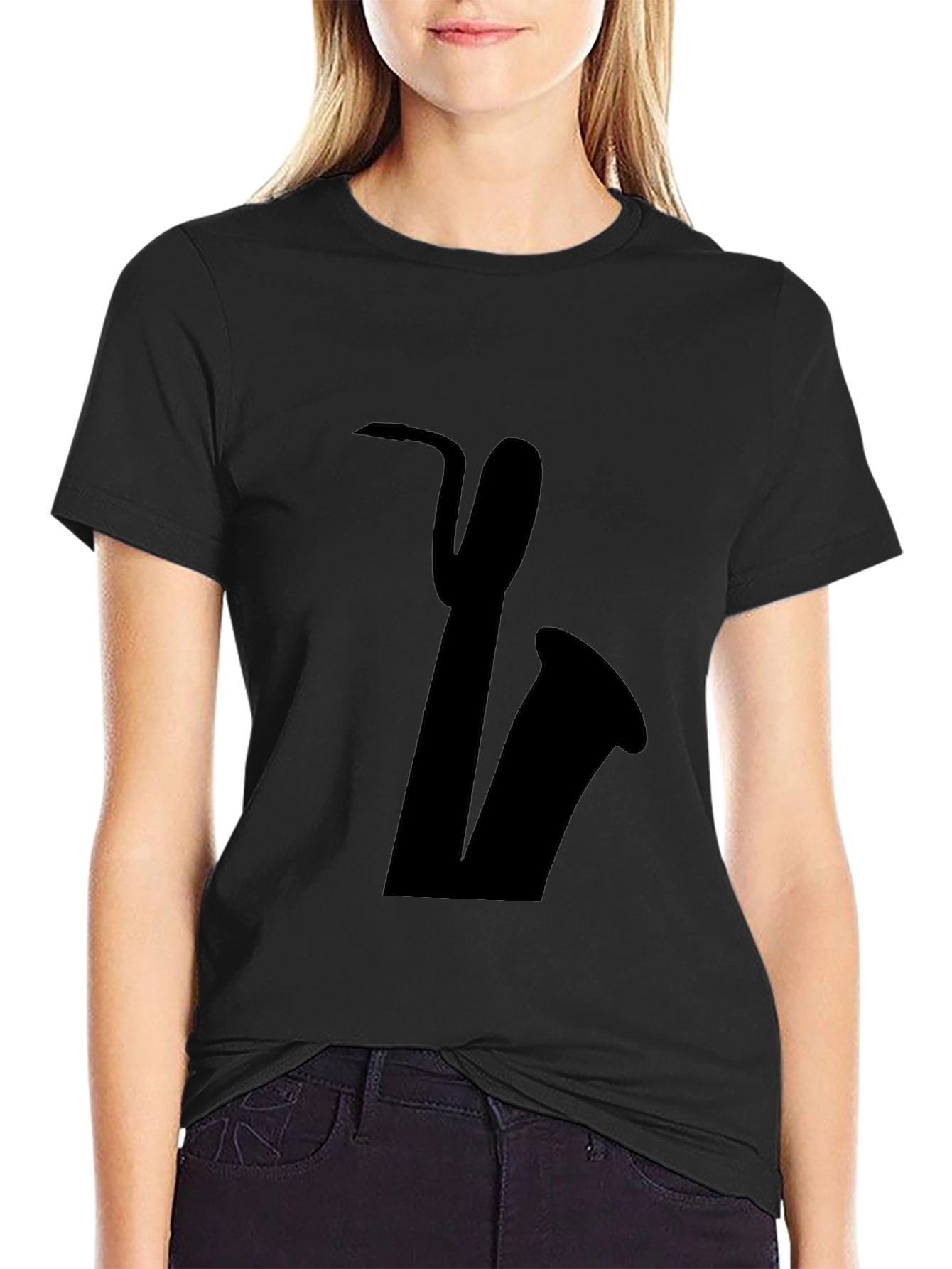 Black Saxophone Graphic Tee - Black Cotton Casual view 2