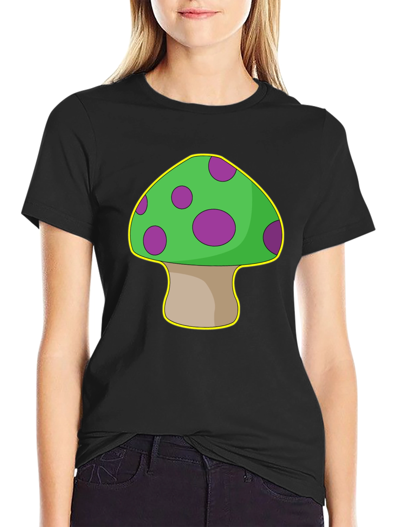 Black Mushroom Graphic T-Shirt - Quirky & Fun Design view 2