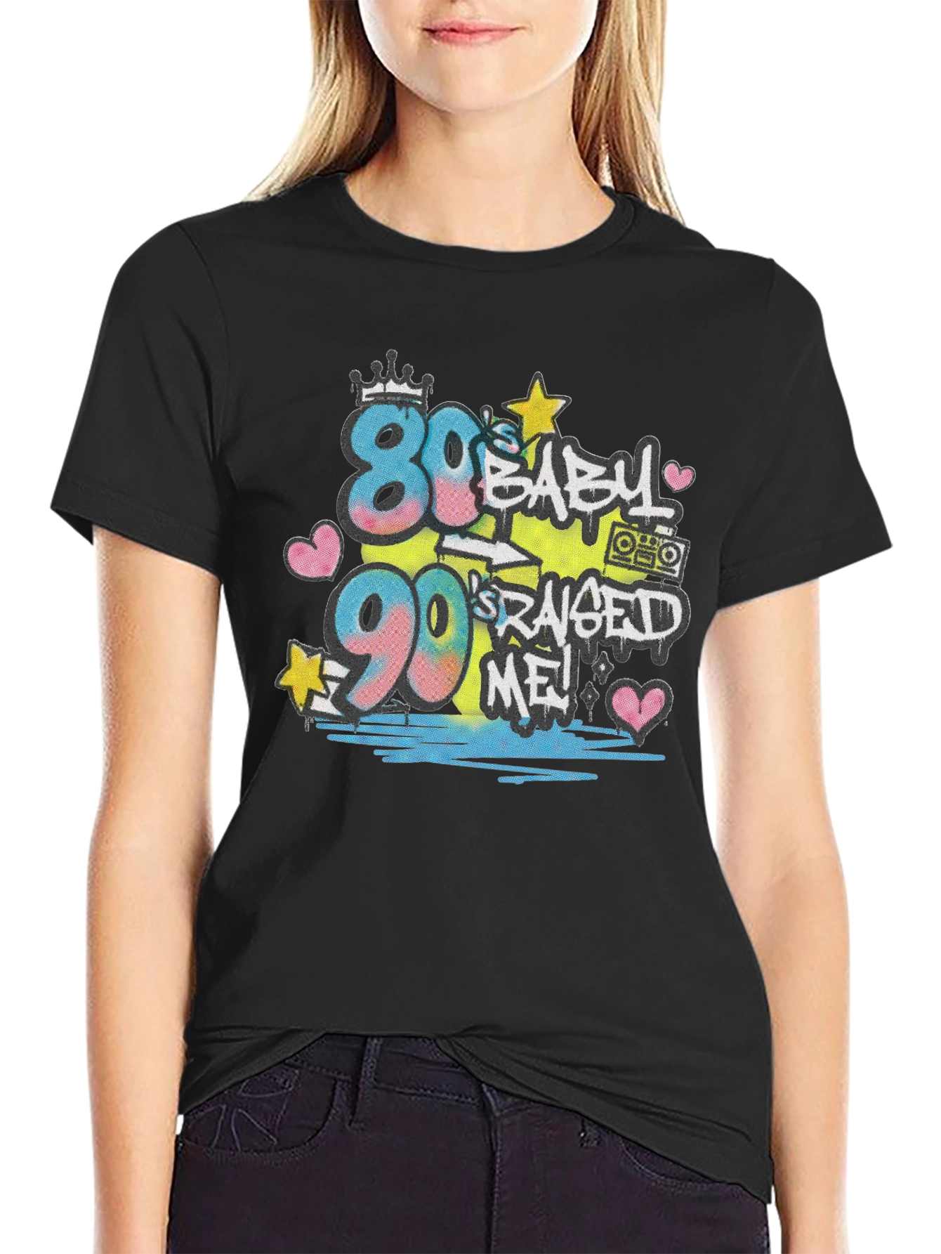 Black 80s Baby 90s Raised Me T-Shirt view 2