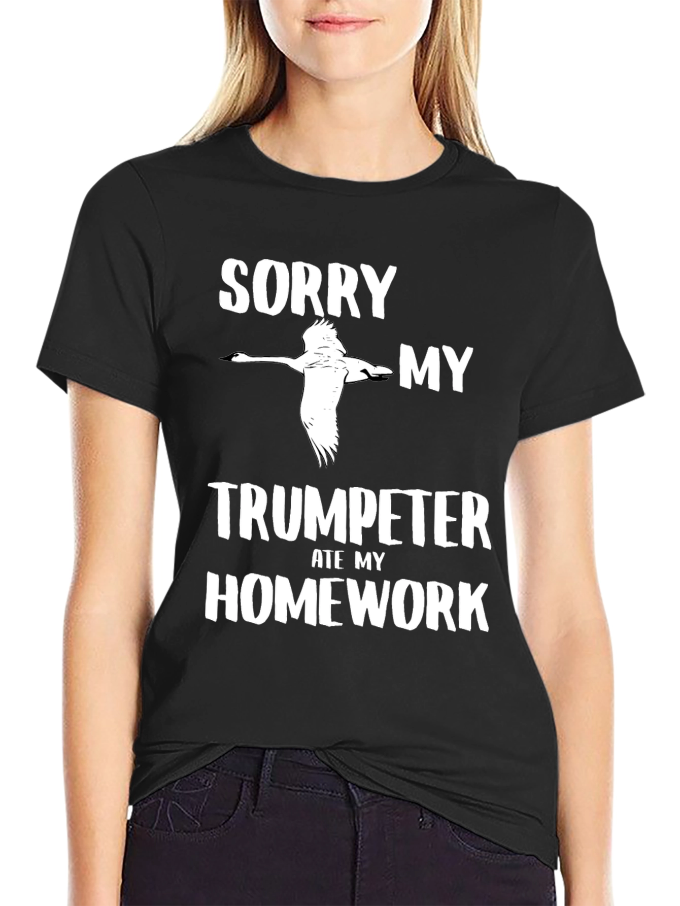 Black Sorry My Trumpeter Ate My Homework T-Shirt view 2