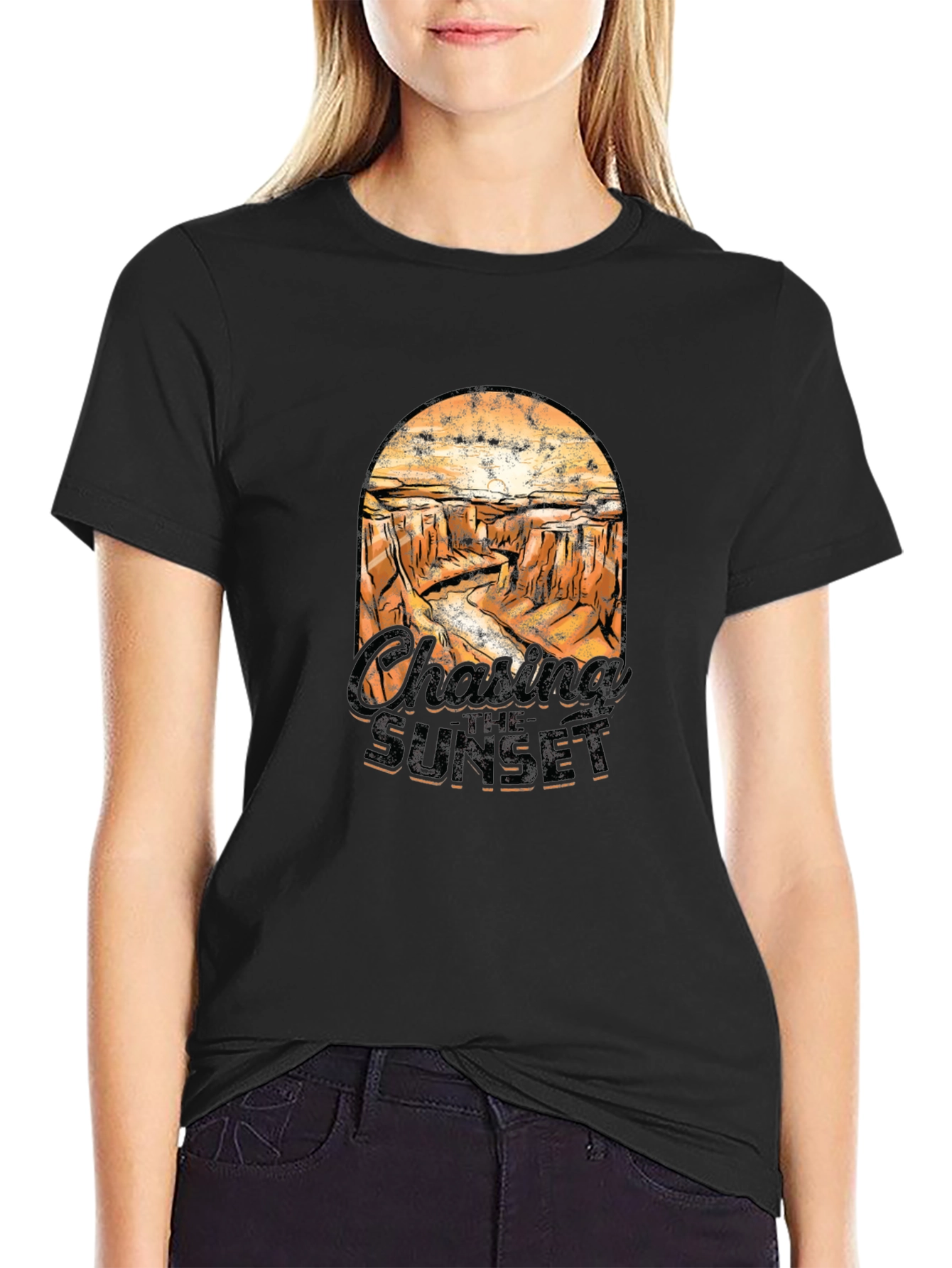 Black Chasing The Sunset Graphic T-Shirt view 2