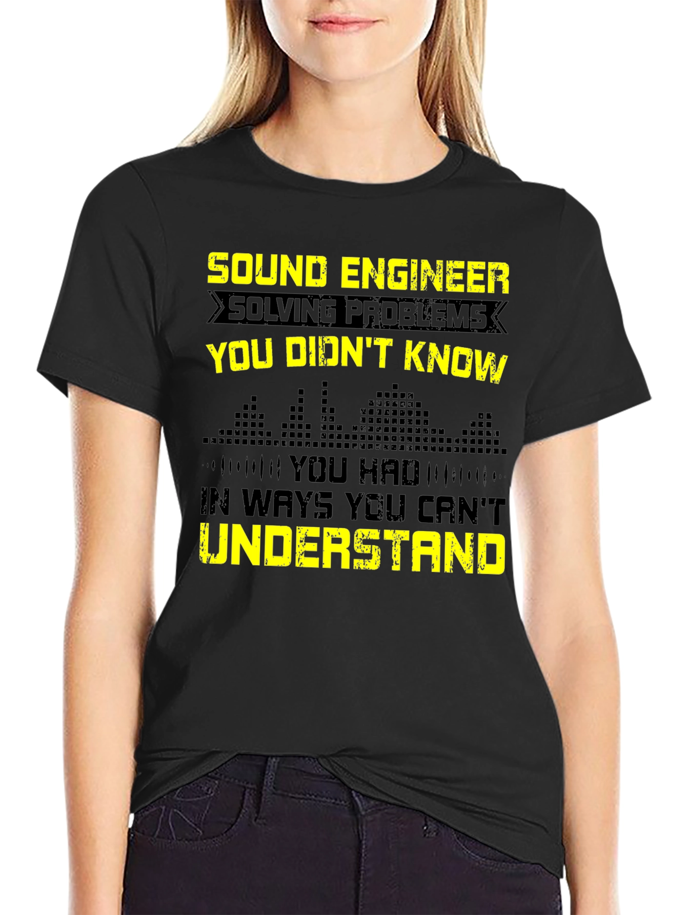 Black Sound Engineer Funny Graphic Tee - Black view 2