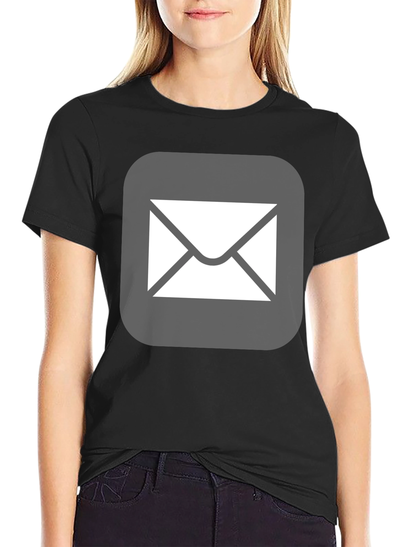 Black Men's Black T-Shirt with Email Icon view 2