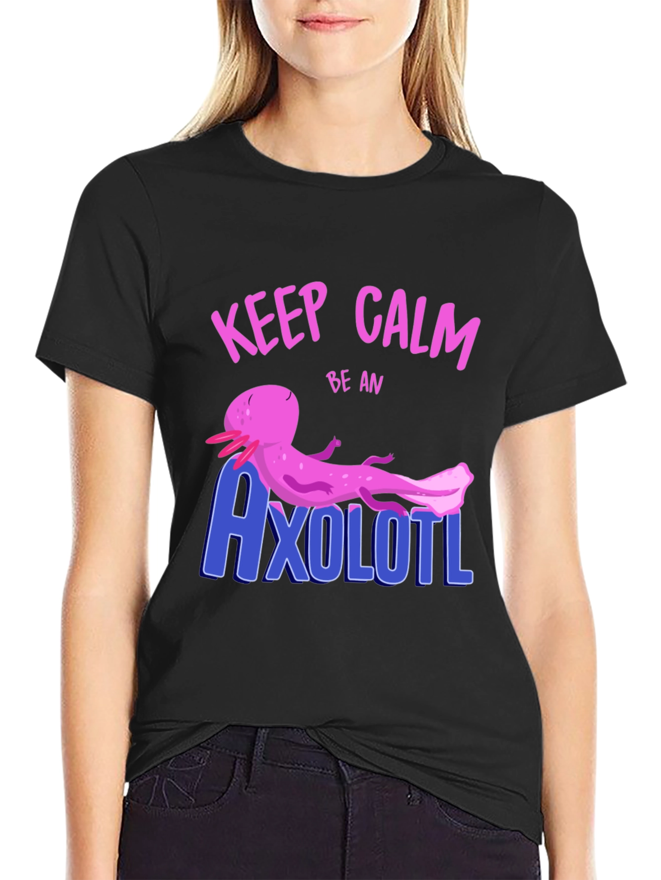 Black Keep Calm Be An Axolotl Graphic T-Shirt view 2