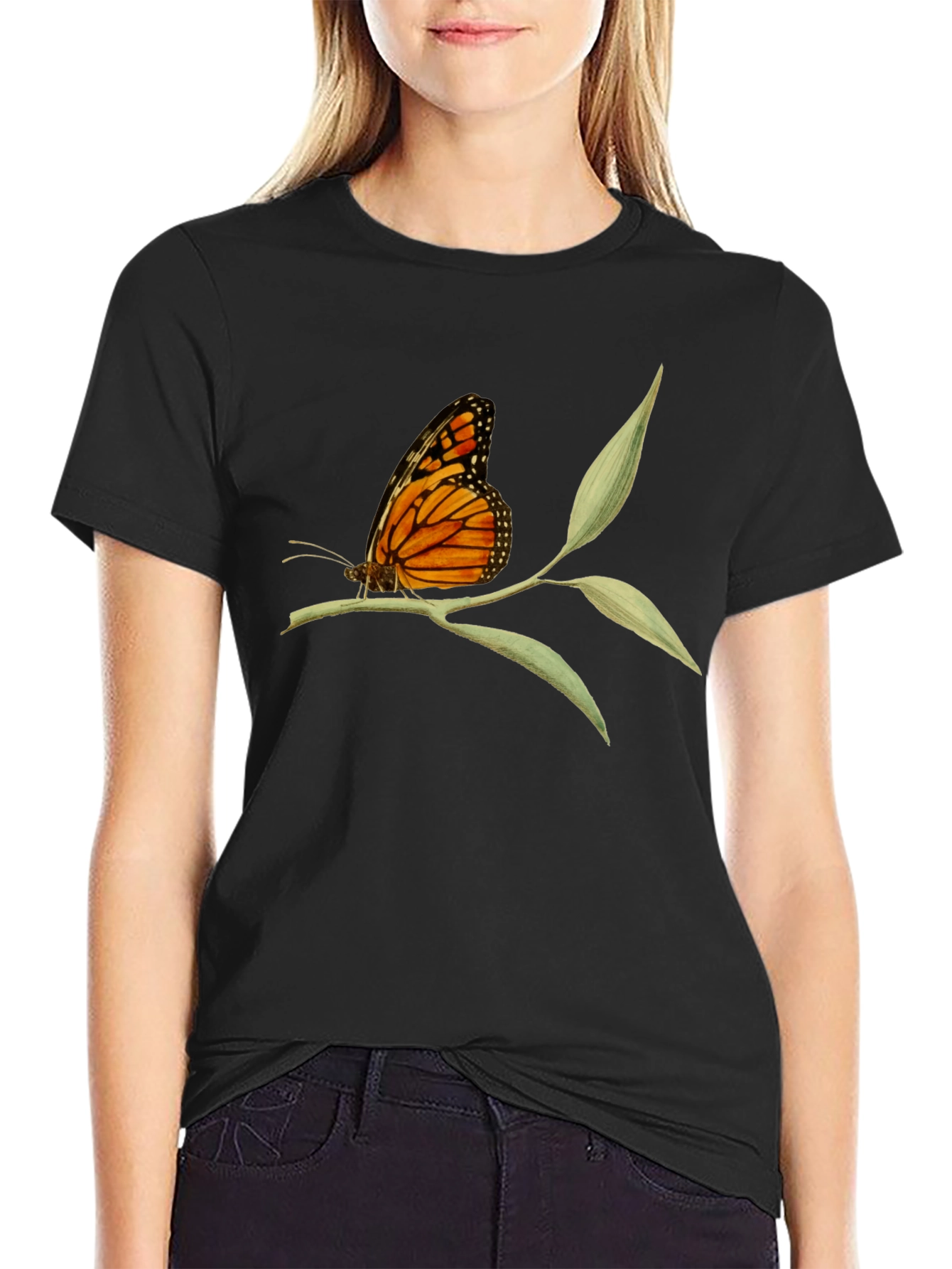 Black Butterfly on Branch Graphic Tee view 2