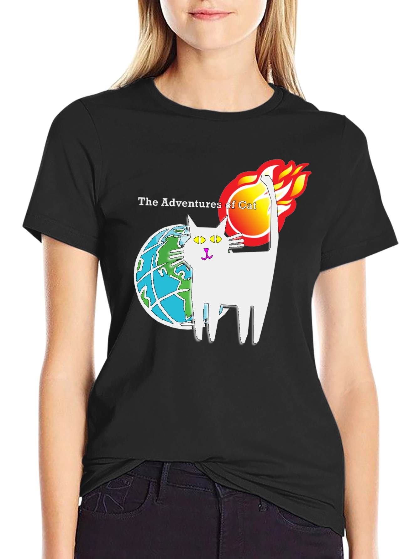 Black Adventures of Cat Graphic Tee view 2