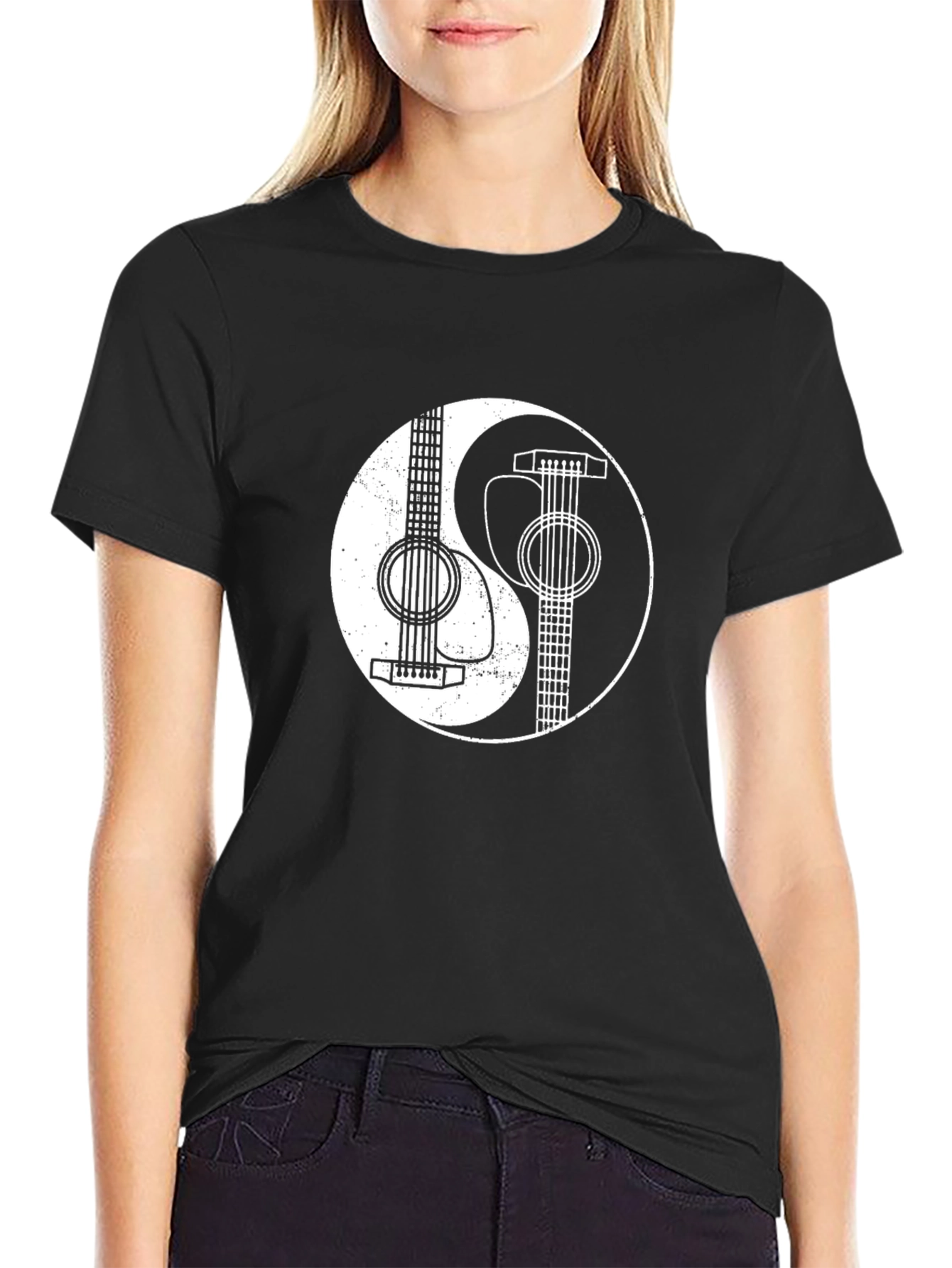 Black Yin Yang Guitar Graphic T-Shirt view 2
