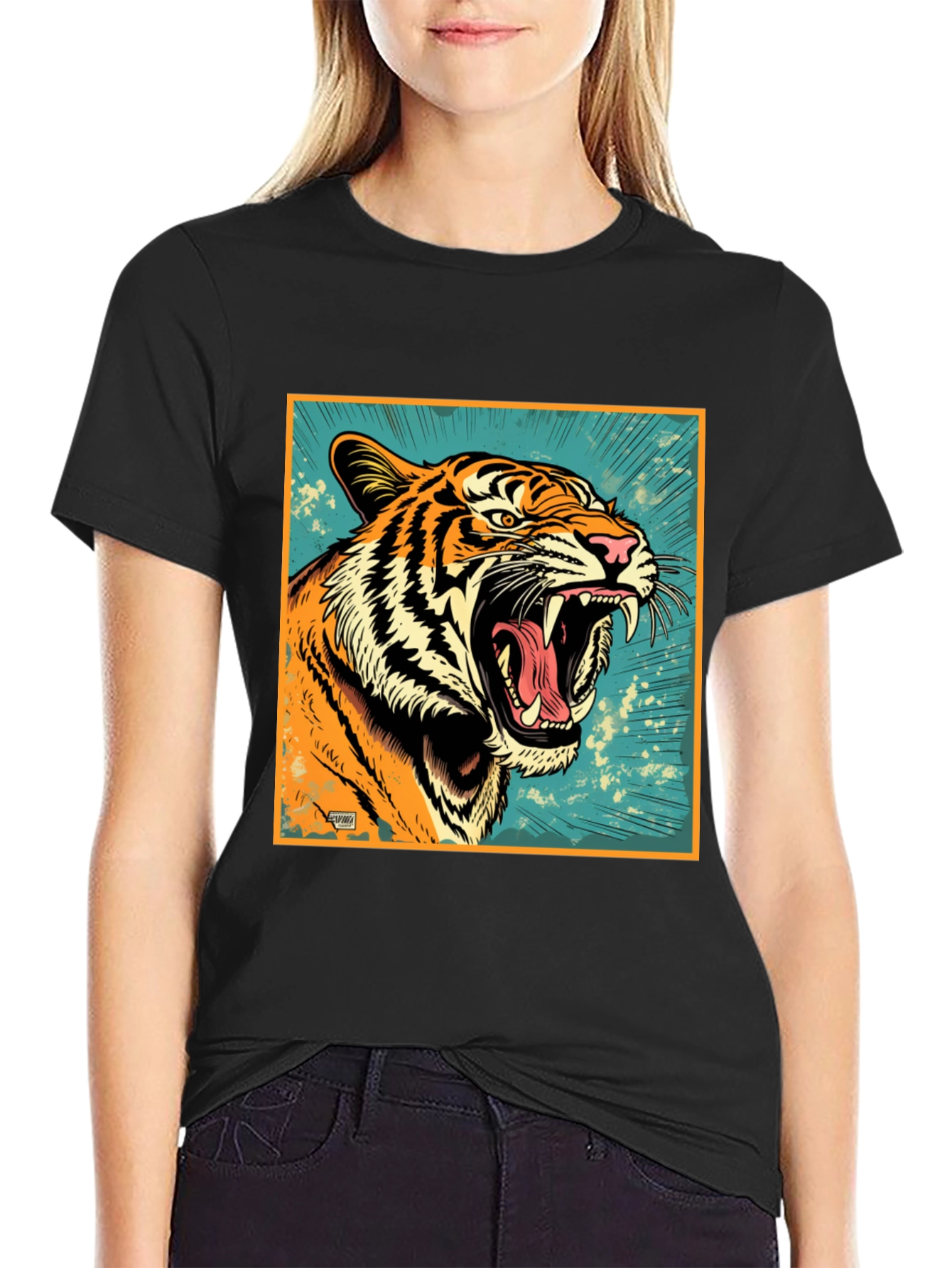 Black Roaring Tiger Graphic Tee - Bold Black T-Shirt view 2
