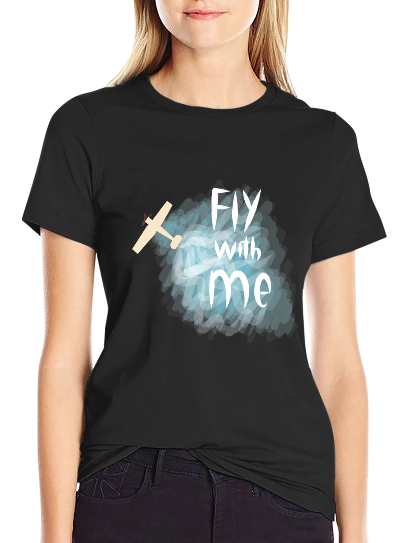 Black Fly With Me T-Shirt - Airplane Graphic Tee view 2