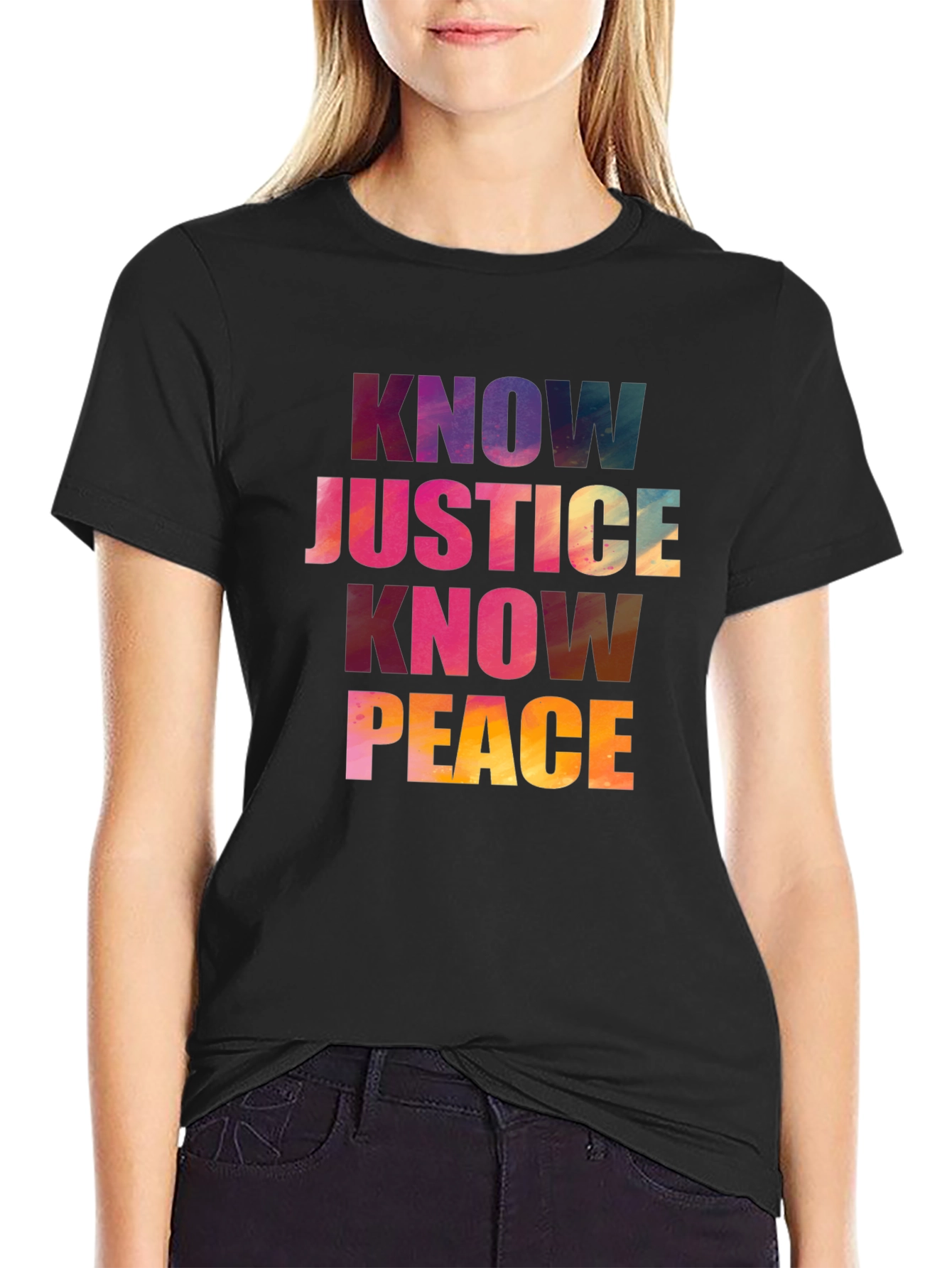 Black Know Justice Know Peace Graphic T-Shirt view 2