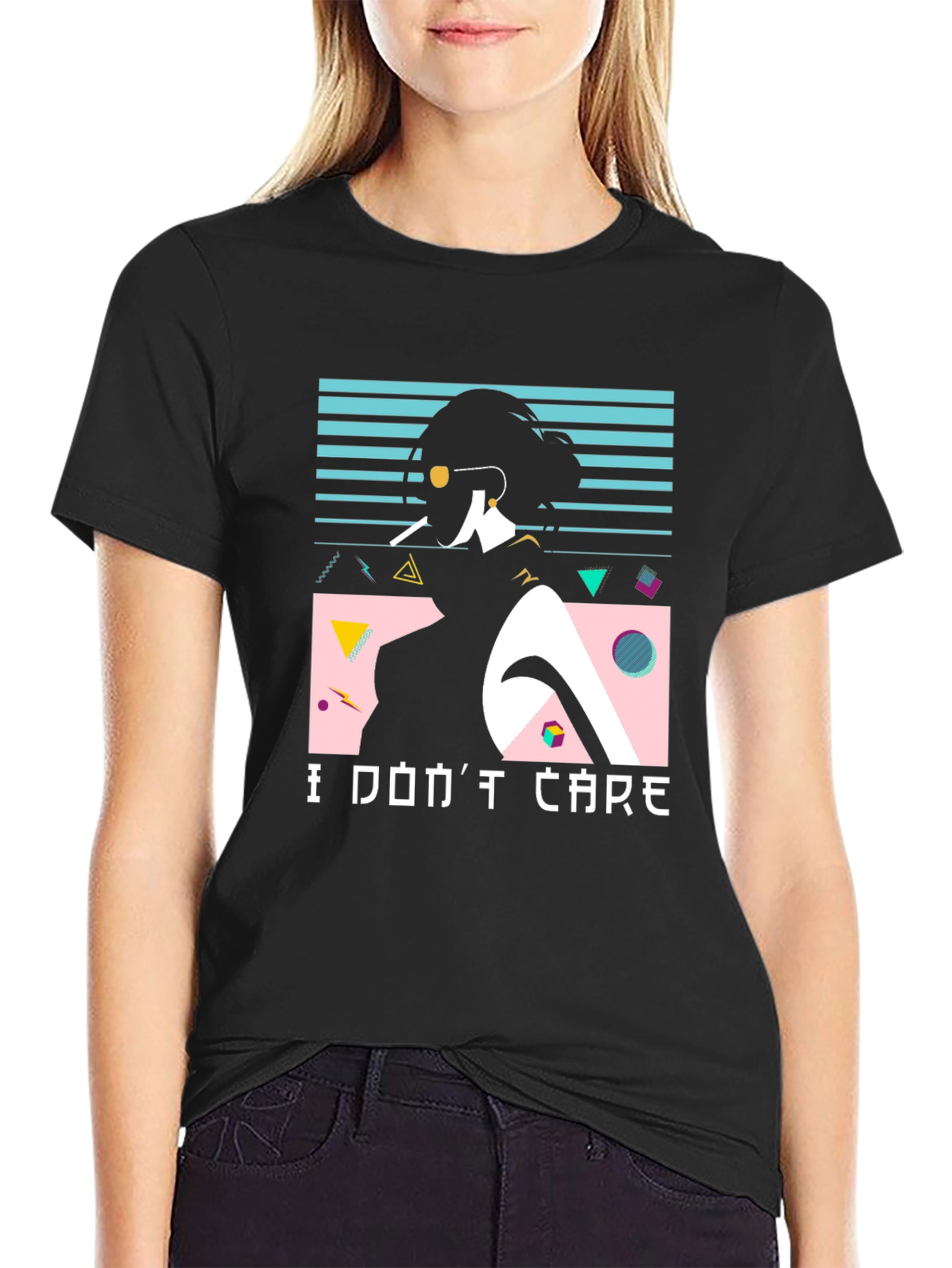 Black Retro "I Don't Care" Graphic Tee view 2