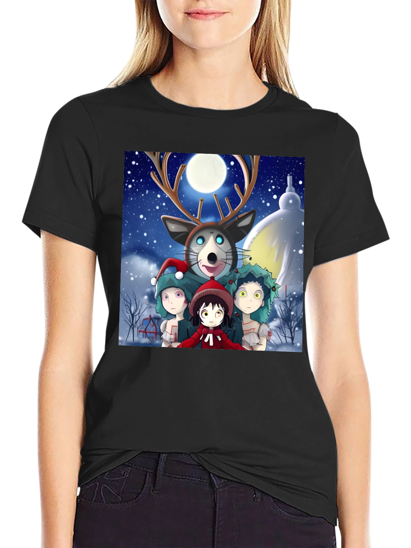 Black Anime Winter Wonderland T-Shirt view 2