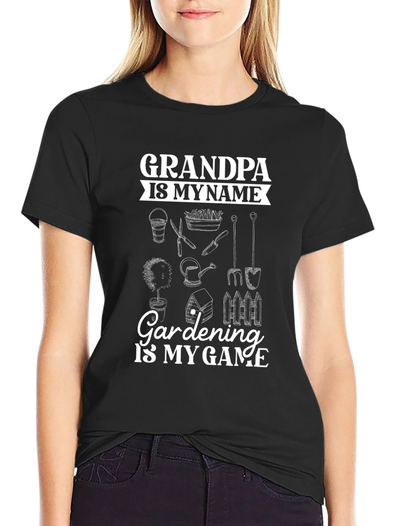 Black Grandpa Gardening T-Shirt - Name & Game view 2