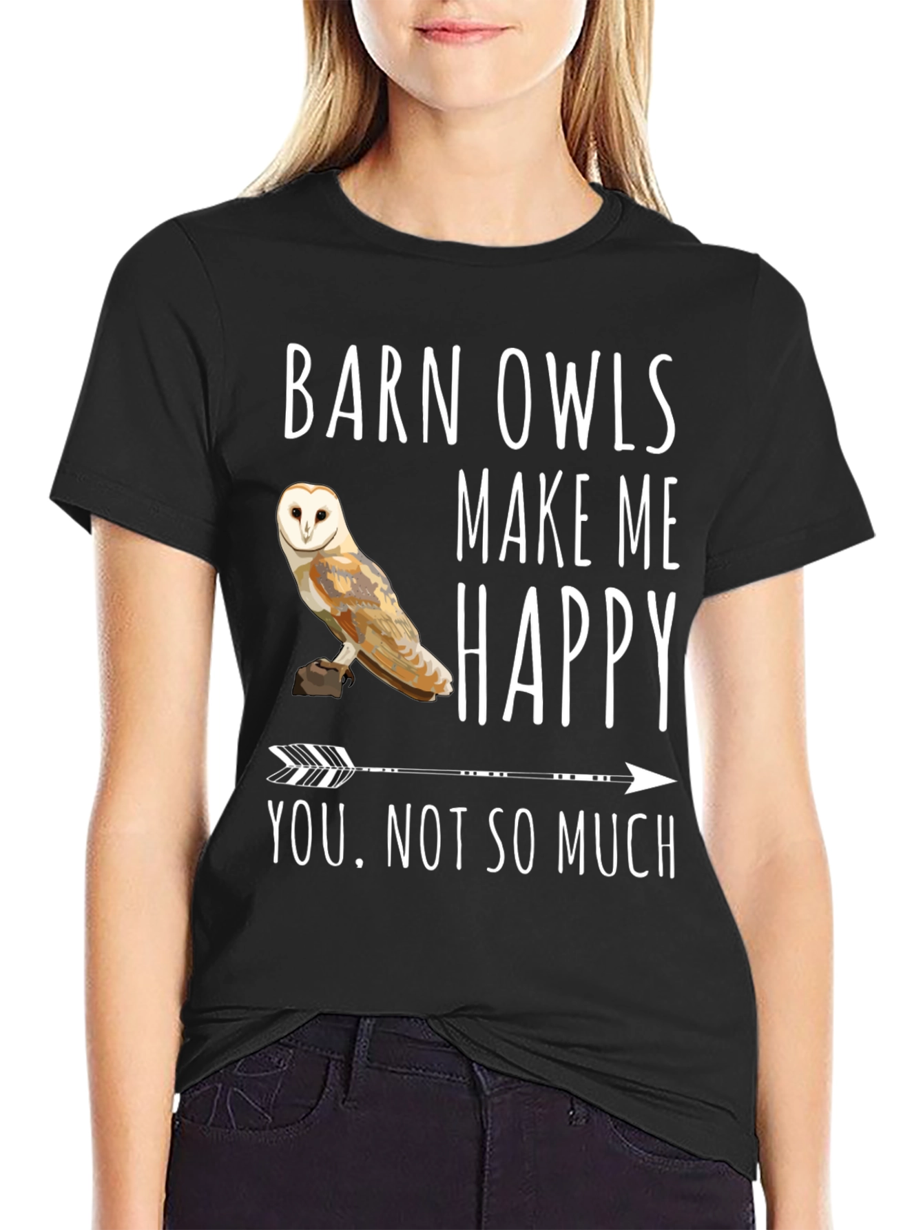 Black Barn Owl T-Shirt - Owls Make Me Happy Tee view 2