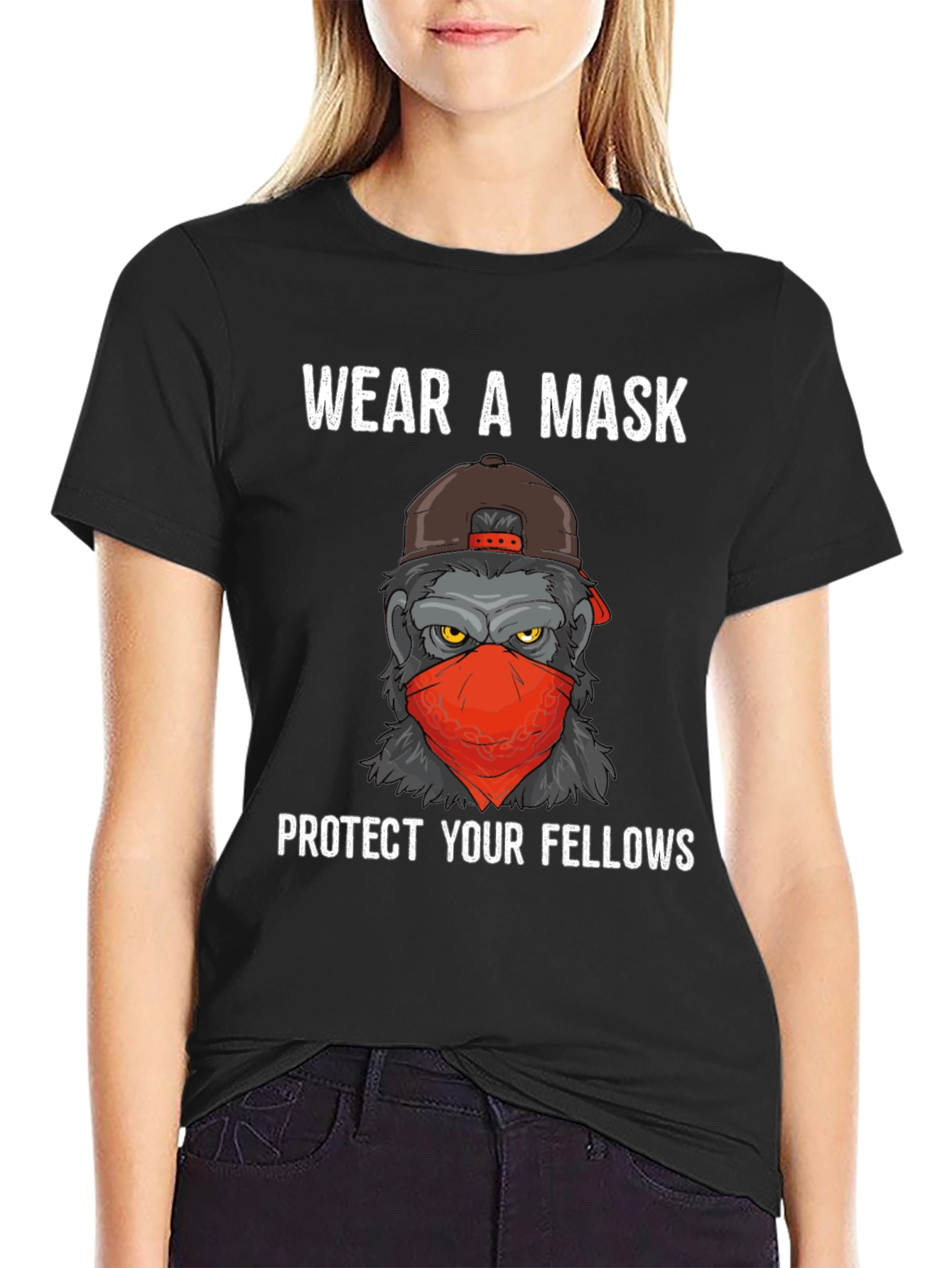 Black Wear A Mask Gorilla T-Shirt view 2