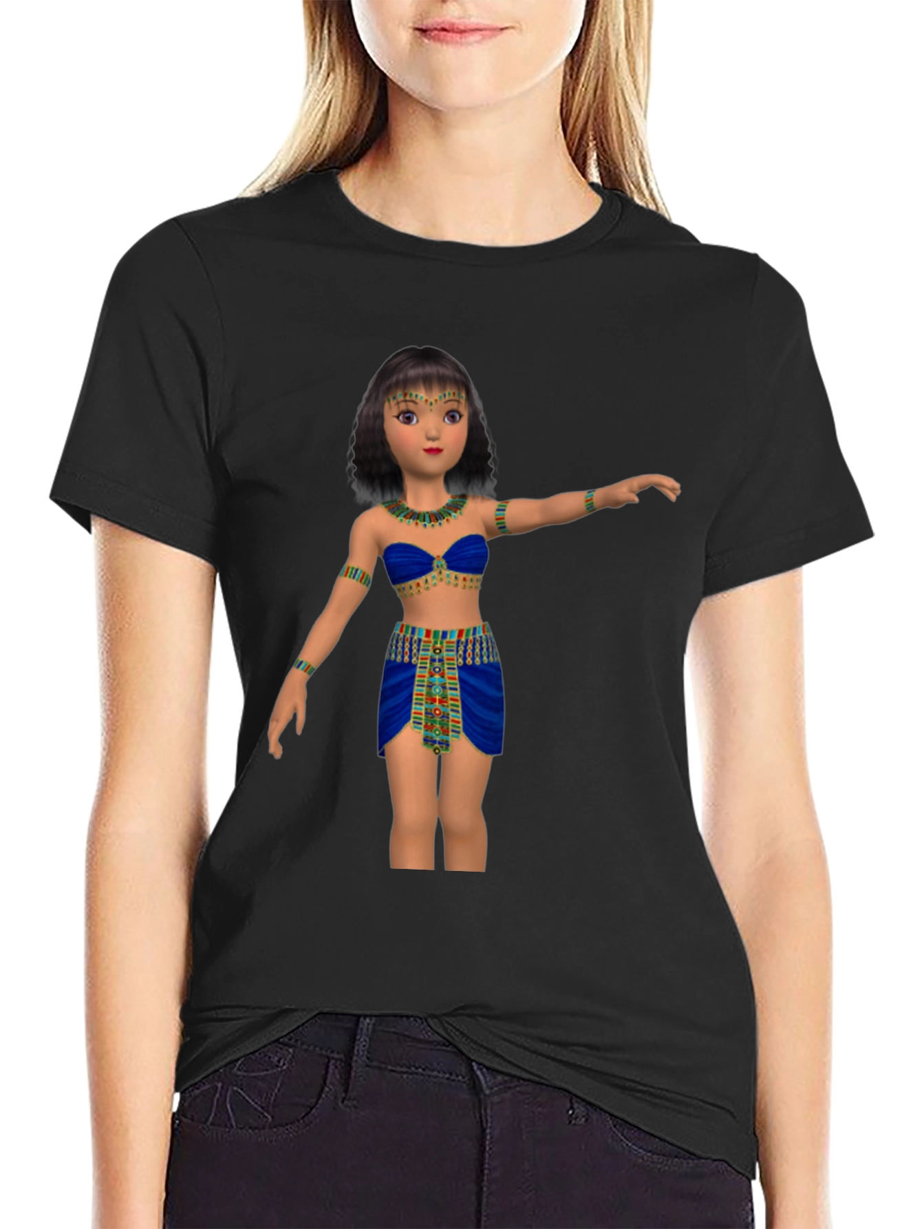 Black Egyptian Cartoon Girl Graphic Tee view 2