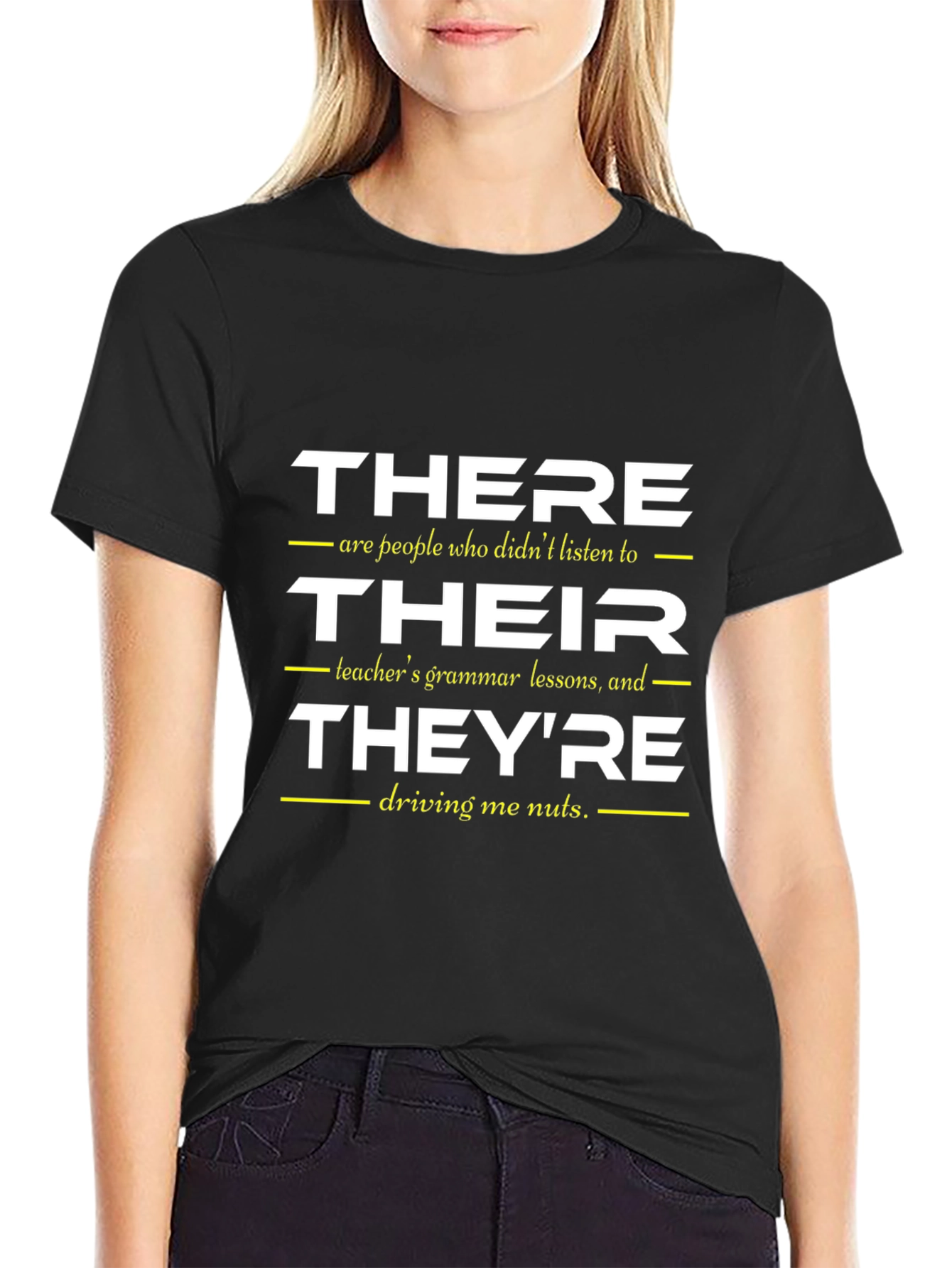 Black Grammar Humor T-Shirt - There Their They're view 2