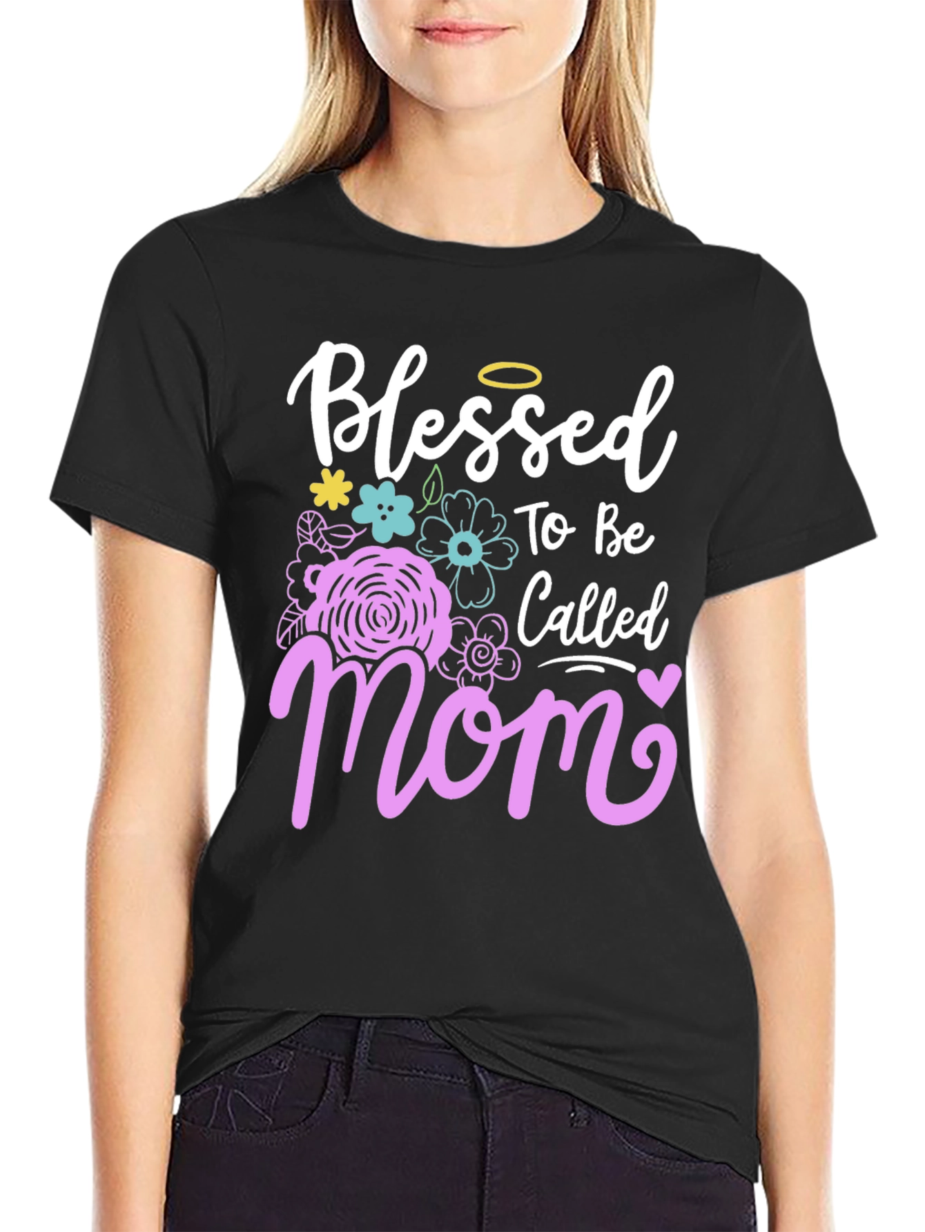 Black Blessed Mom Graphic T-Shirt view 2