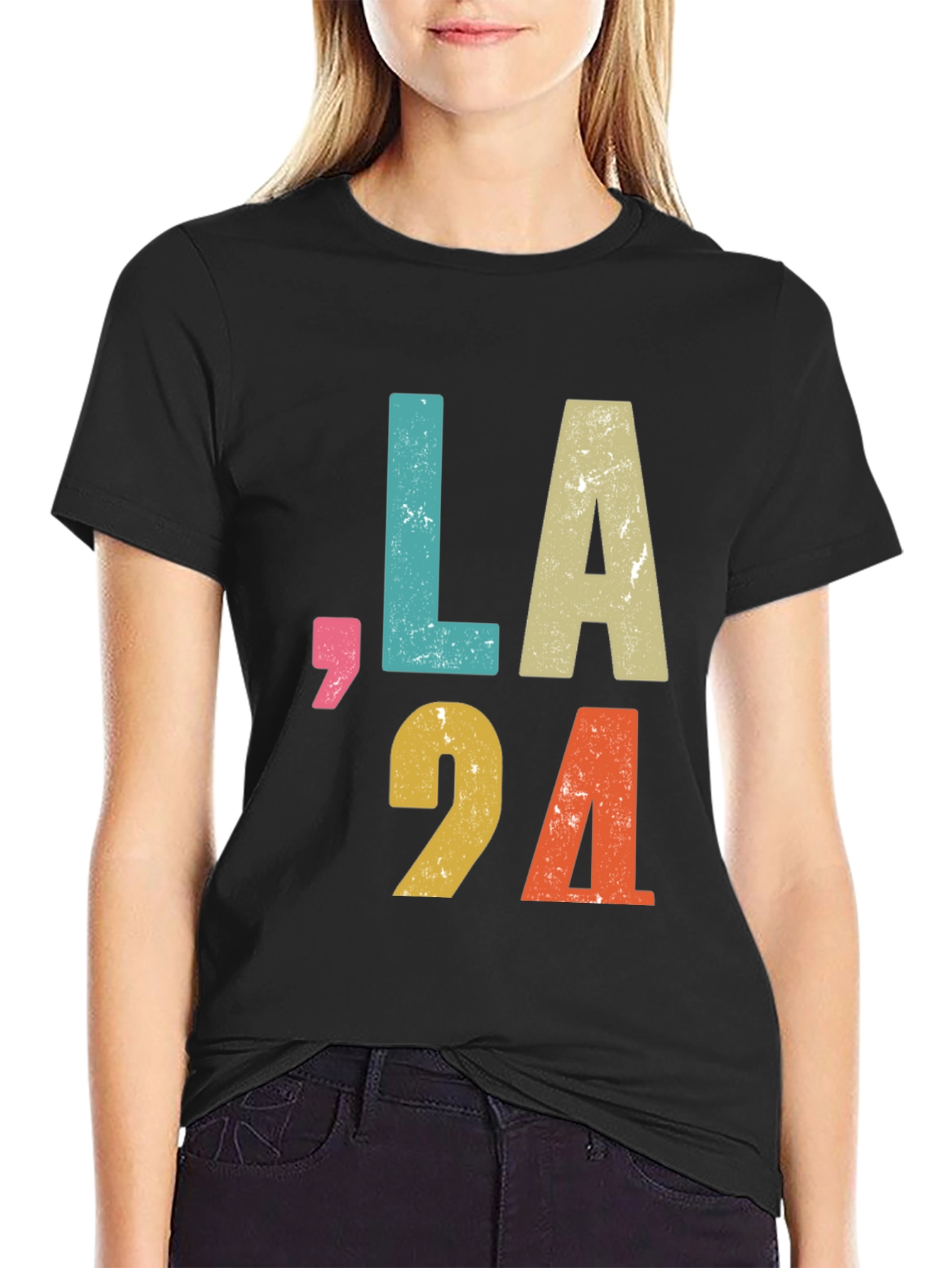 Black Vintage LA 94 Graphic Tee - Retro Style view 2