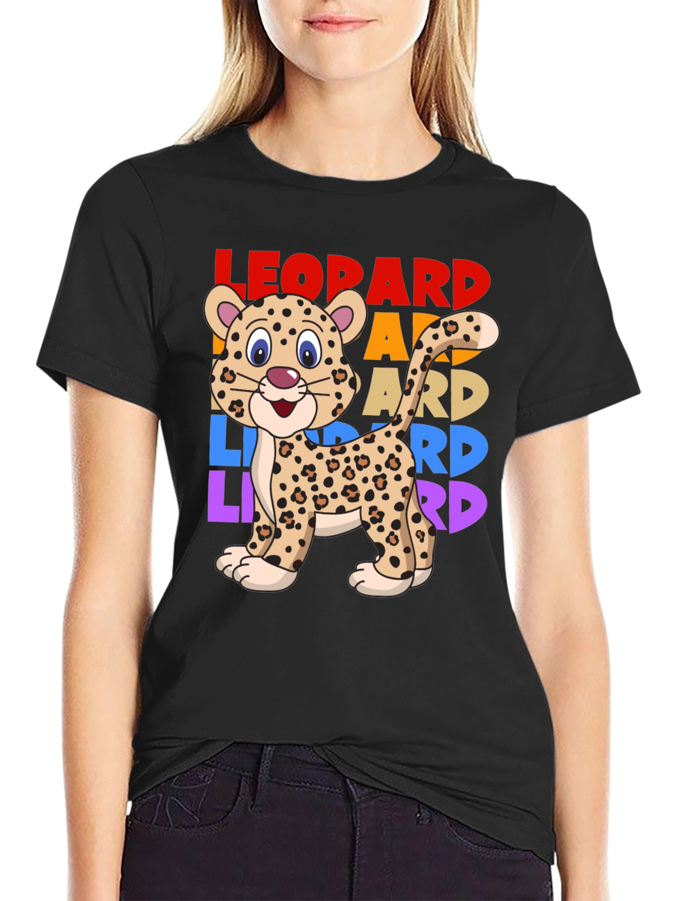 Black Leopard Graphic T-Shirt - Cute Animal Tee view 2