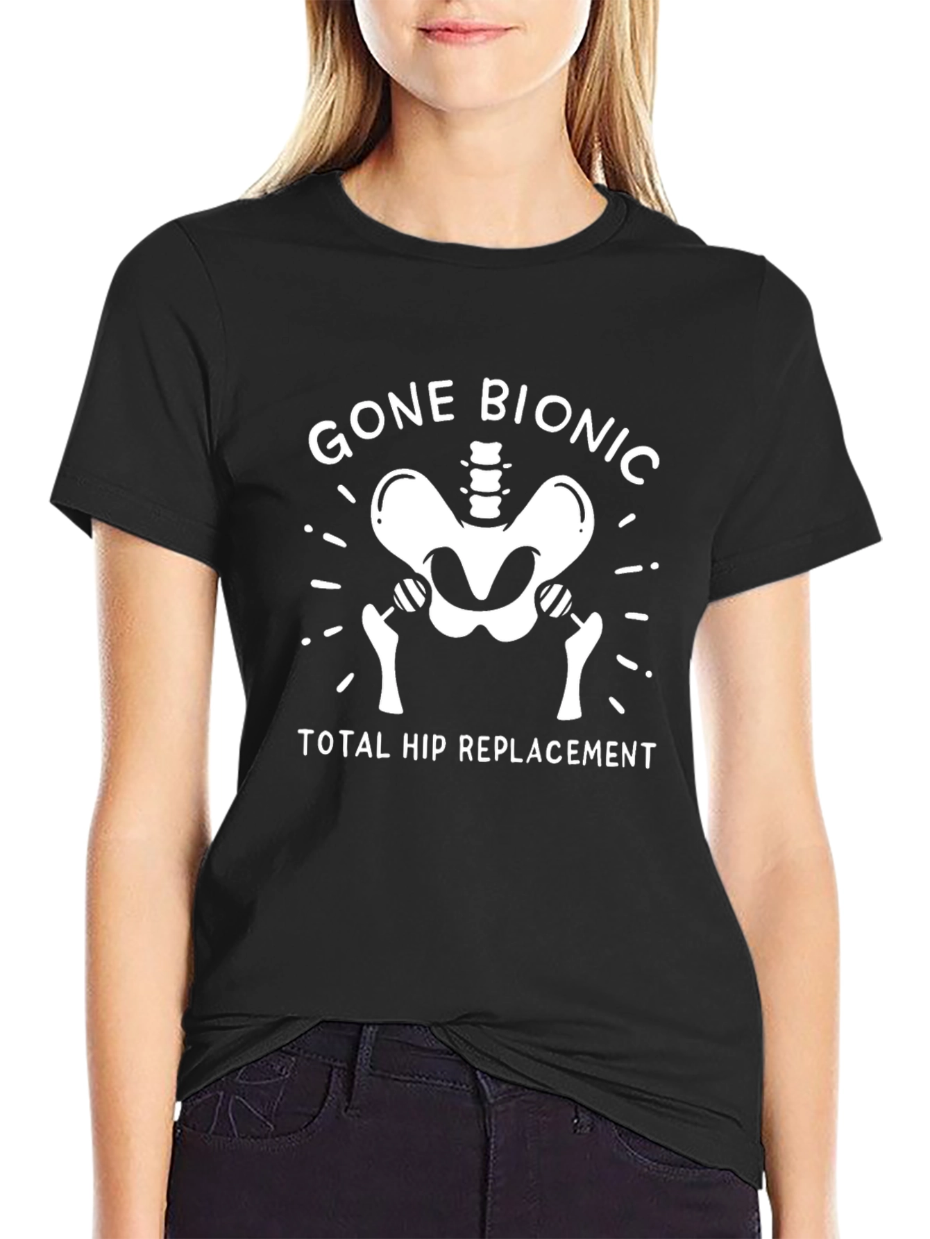 Black Gone Bionic Hip Replacement T-Shirt view 2