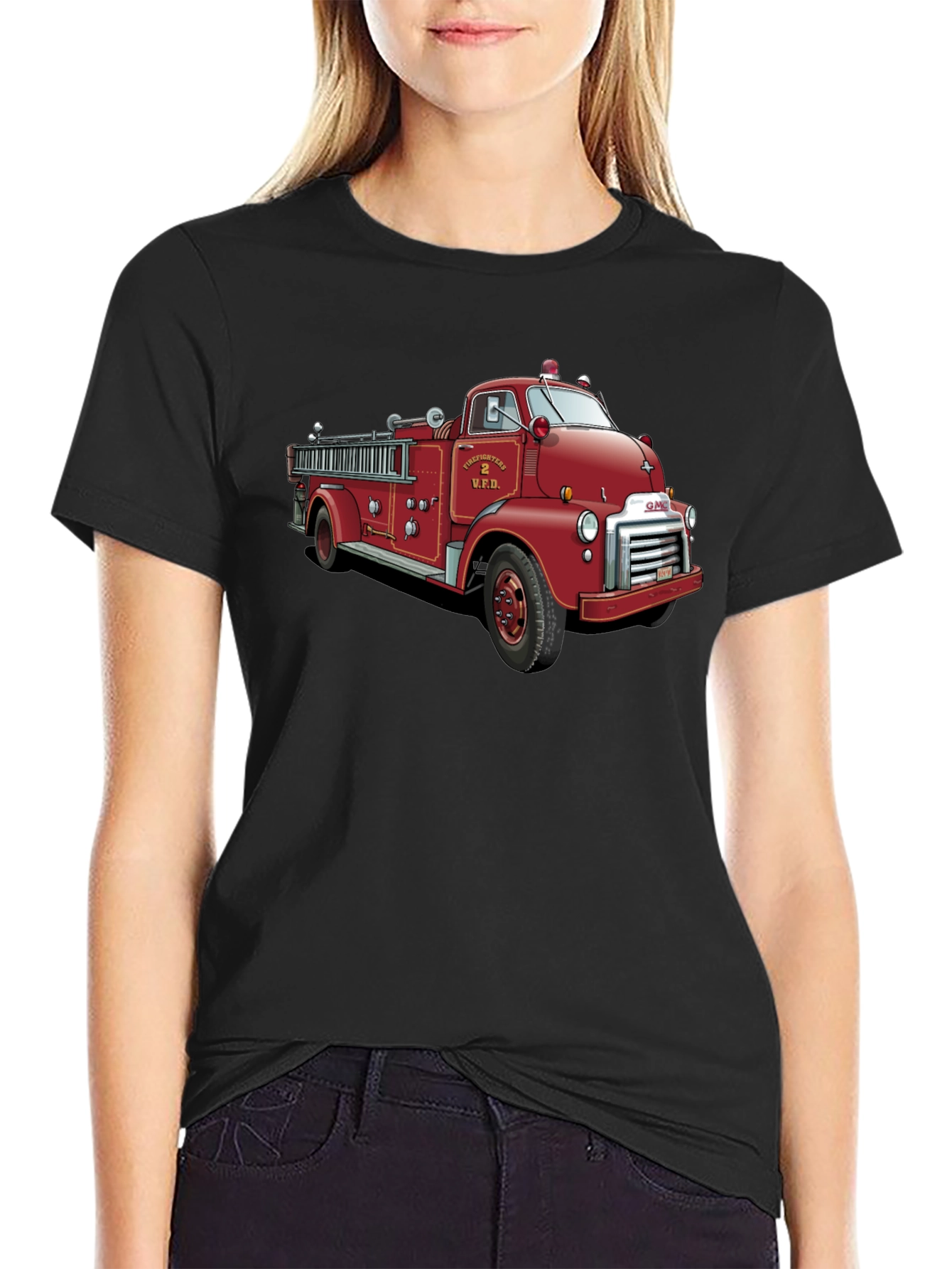 Black Vintage Firetruck Graphic T-Shirt view 2