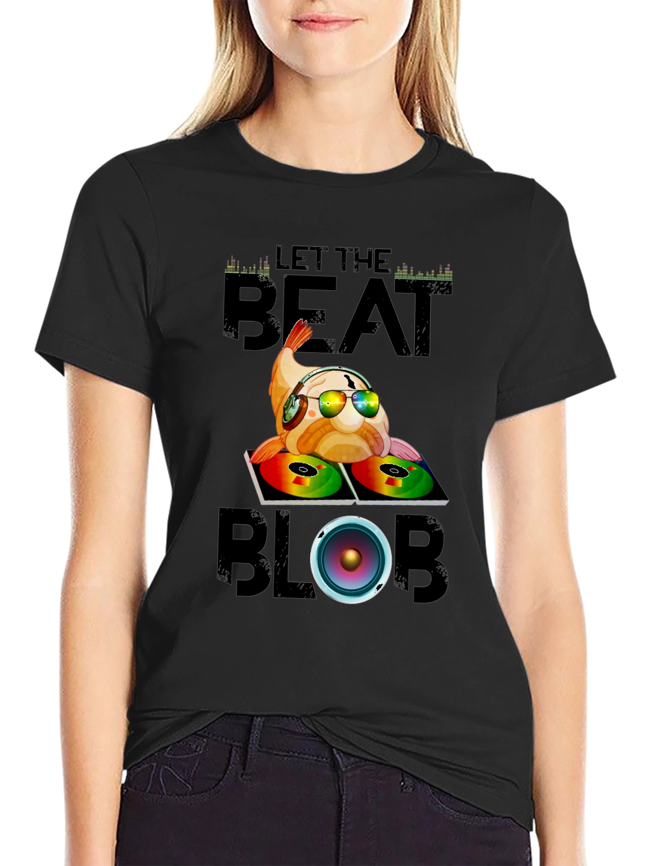 Black Let the Beat Blob T-Shirt - DJ Fish Graphic Tee view 2