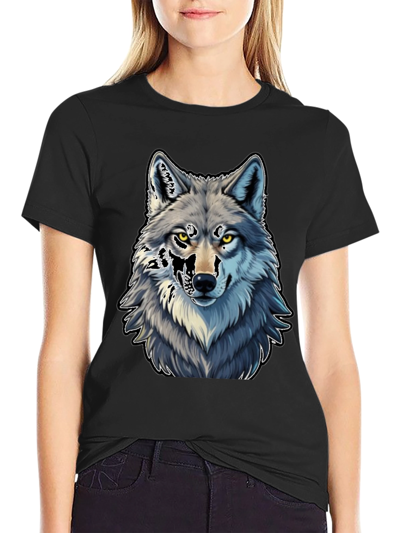 Black Wolf Graphic Tee - Black Cotton Blend view 2