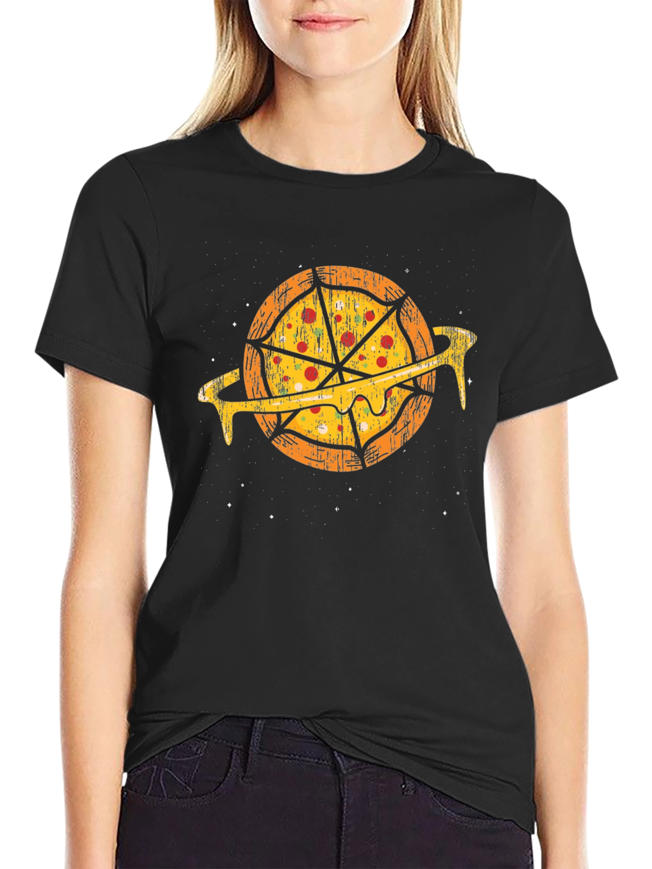 Black Pizza Planet Graphic T-Shirt - Unique Foodie Style view 2