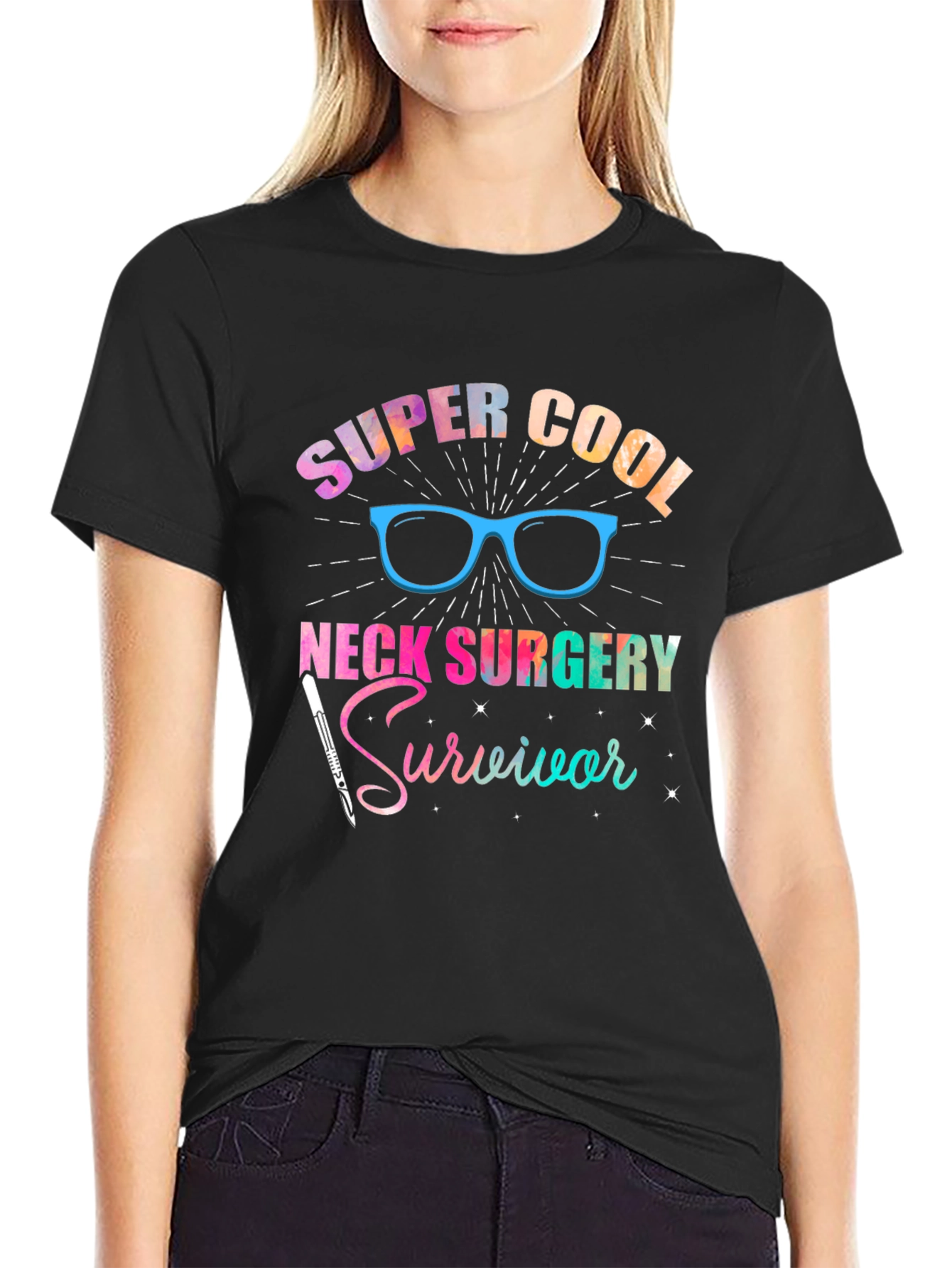 Black Super Cool Neck Surgery Survivor T-Shirt view 2