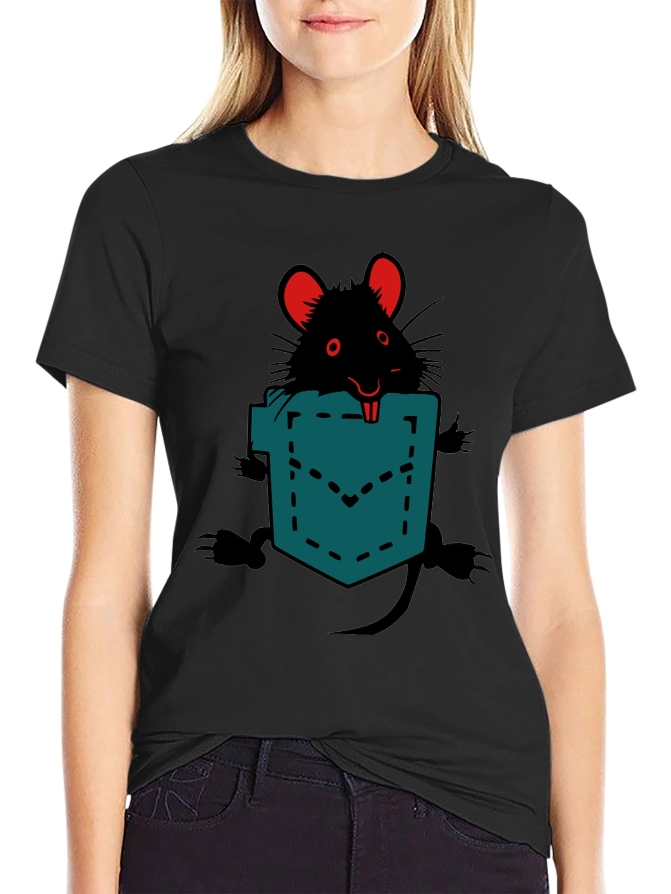 Black Rat in Pocket Graphic Tee - Novelty Animal T-Shirt view 2
