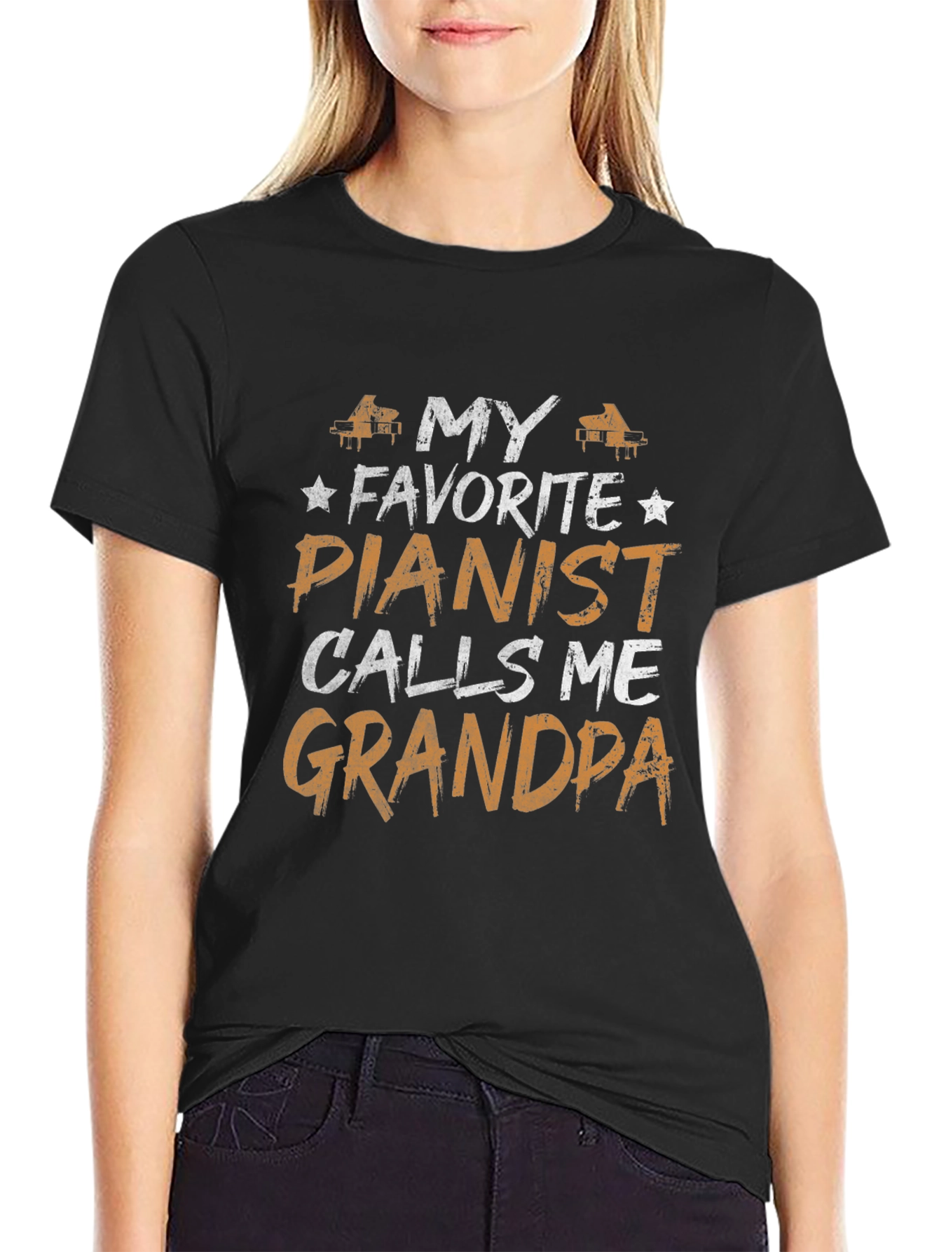 Black My Favorite Pianist Calls Me Grandpa T-Shirt view 2