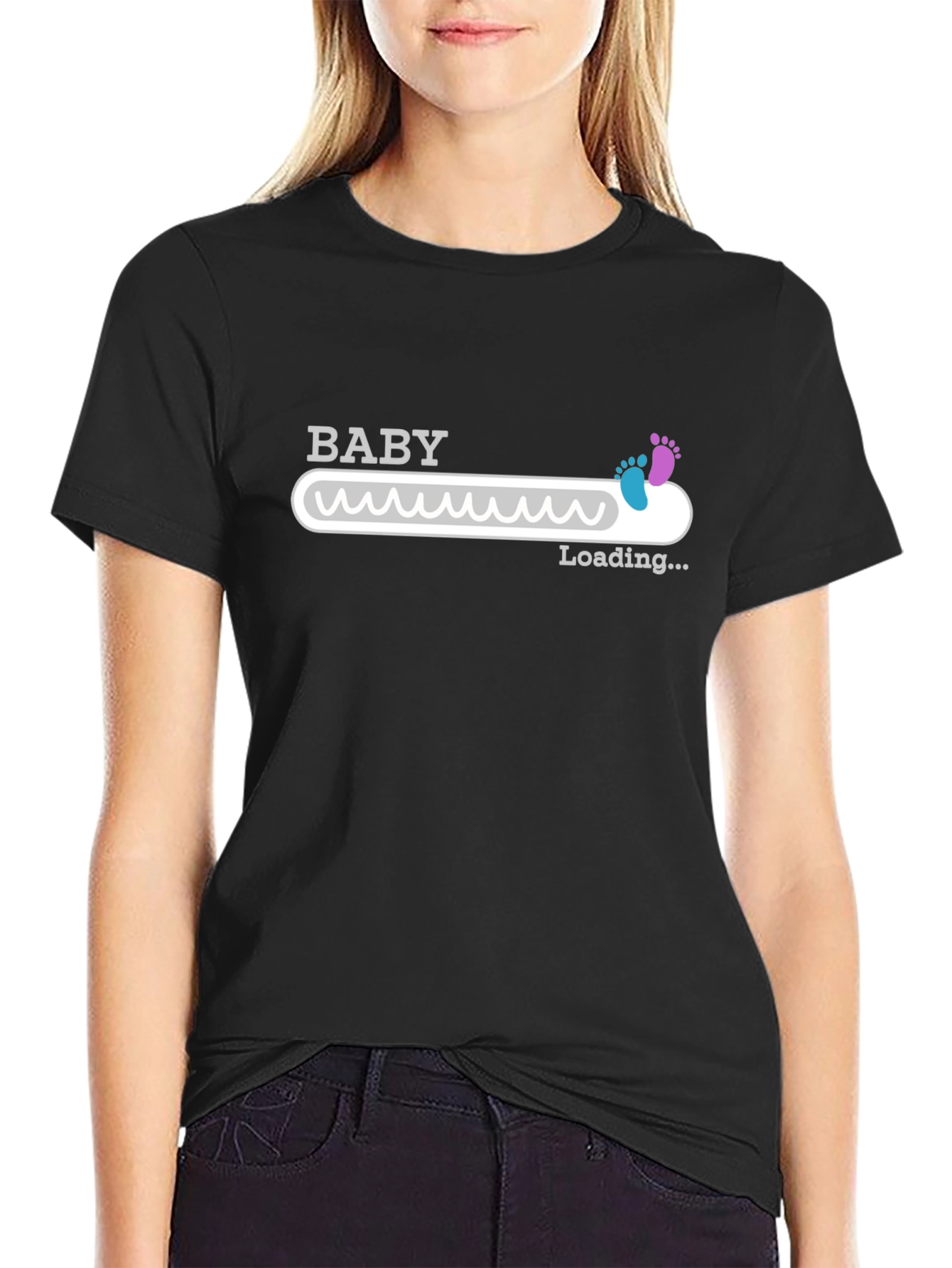 Black Baby Loading T-Shirt - Funny Pregnancy Announcement Tee view 2