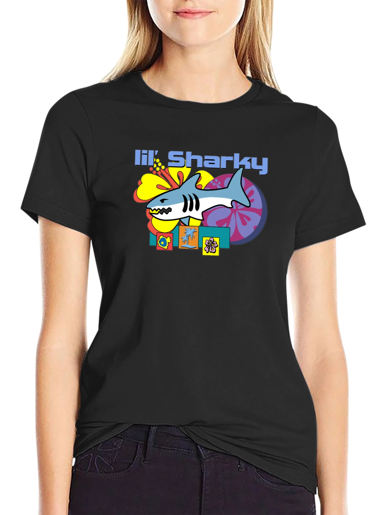 Black Lil' Sharky Graphic T-Shirt - Retro Style view 2