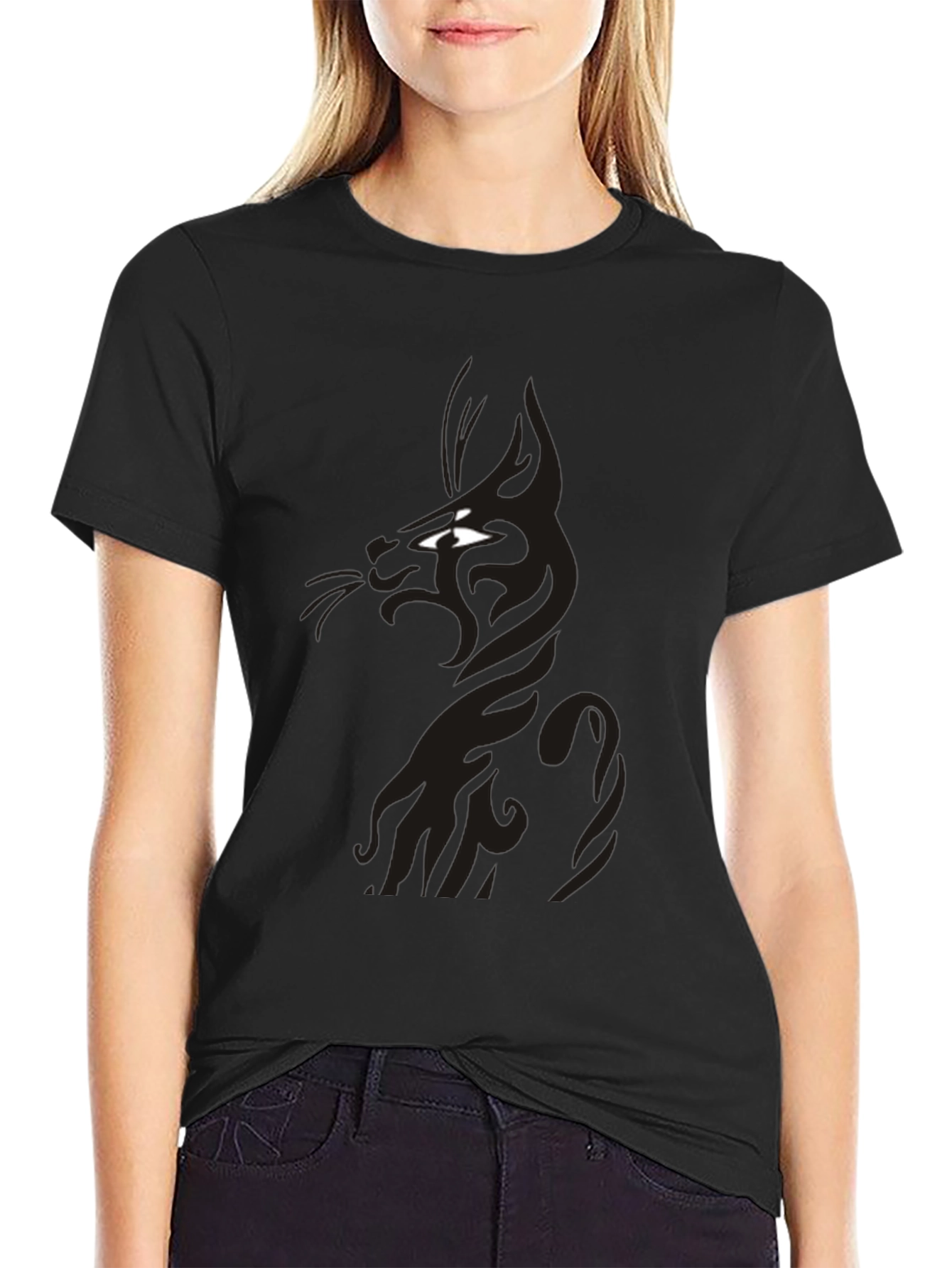 Black Cool Cat Graphic Tee - Black view 2