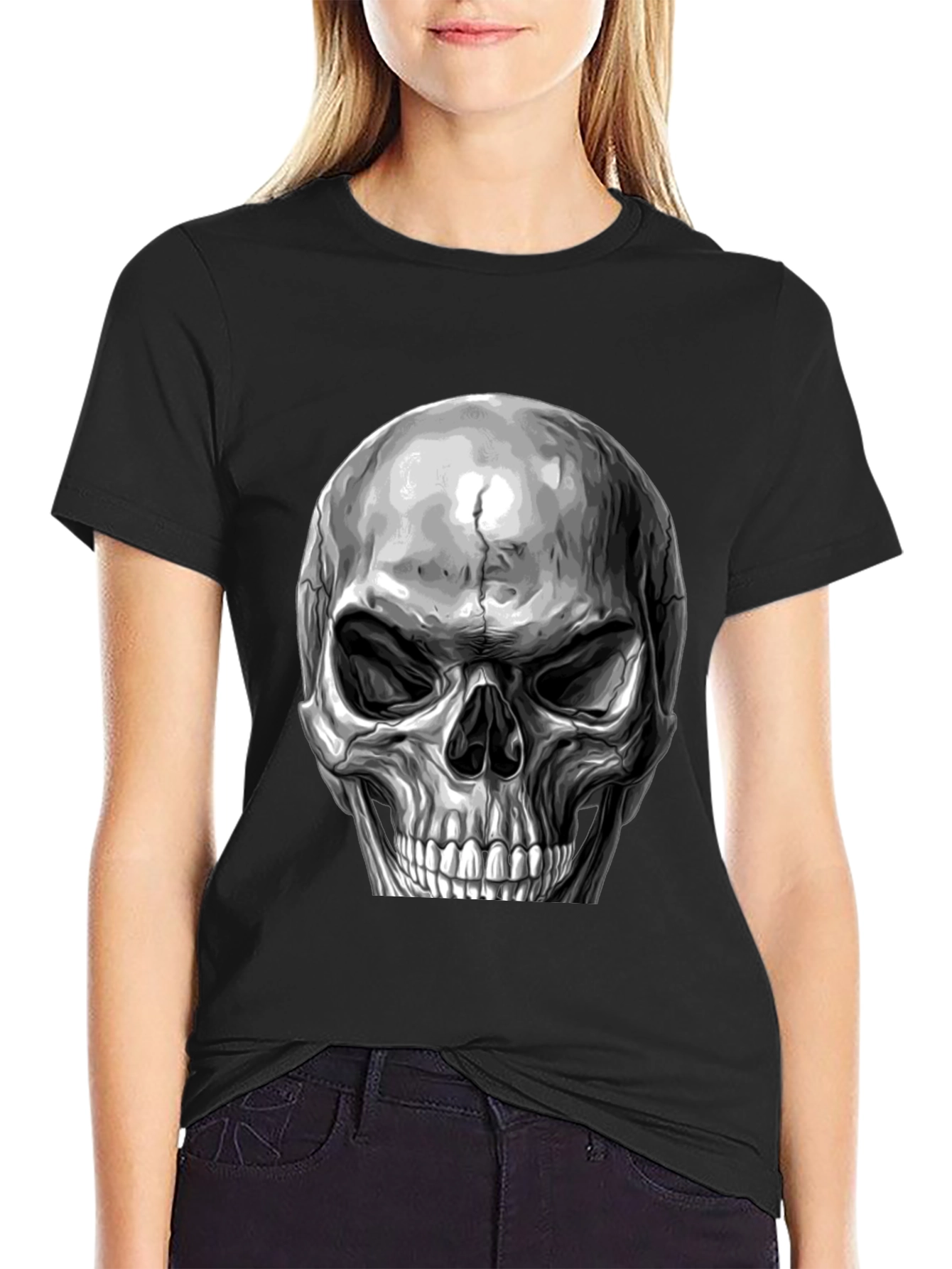 Black Skull Graphic Print T-Shirt - Black view 2