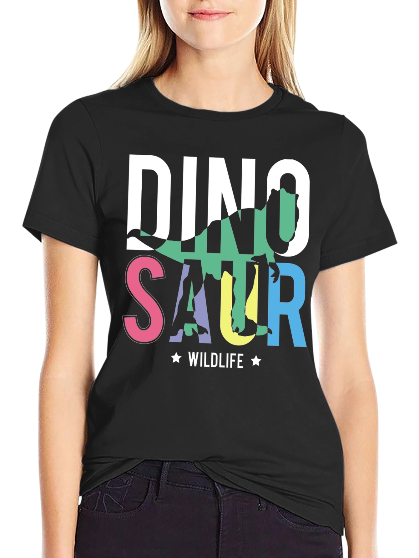 Black Dino Wildlife Graphic Tee - Soft Cotton Black T-Shirt view 2