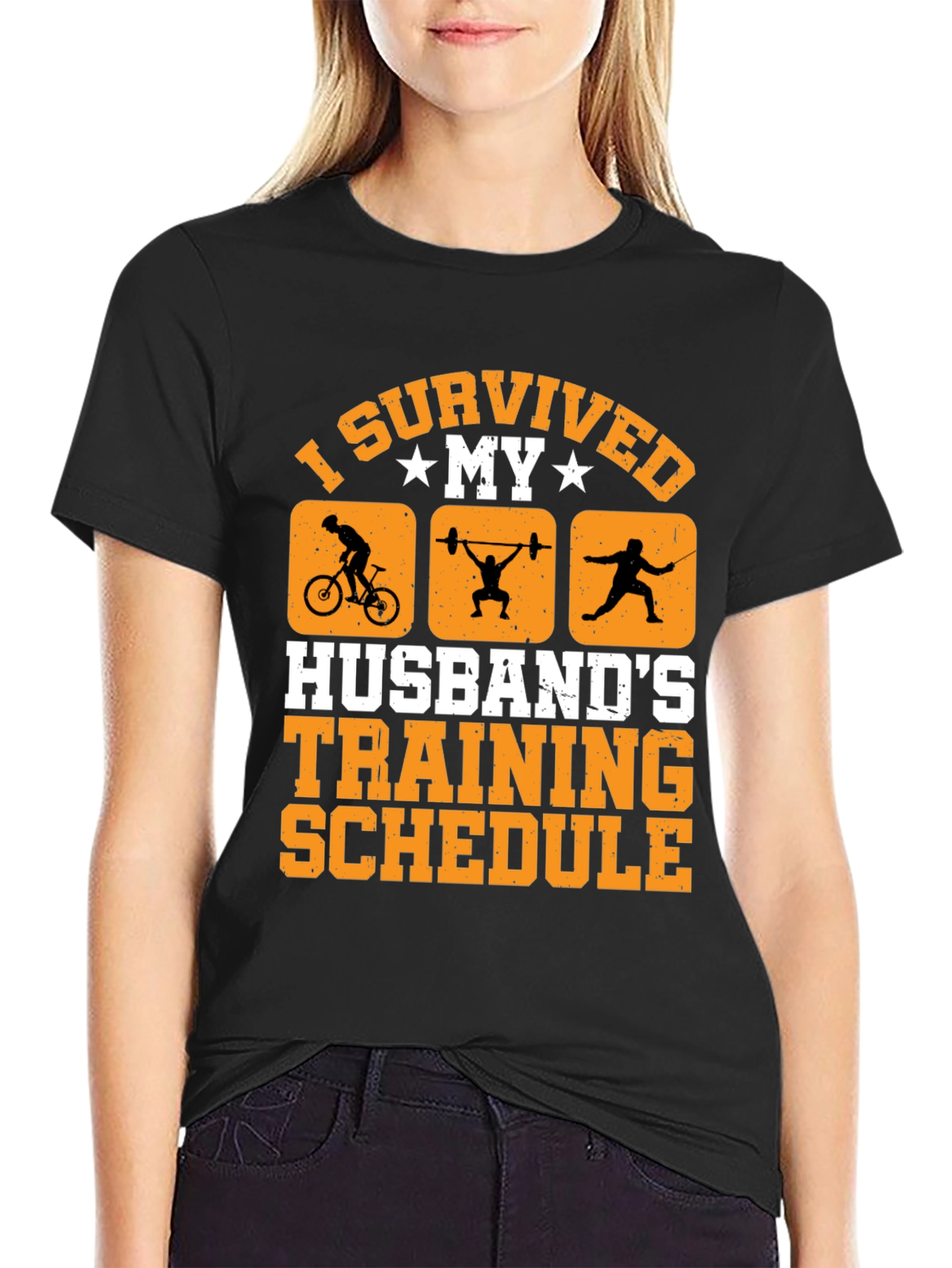 Black I Survived My Husband's Training Schedule T-Shirt view 2