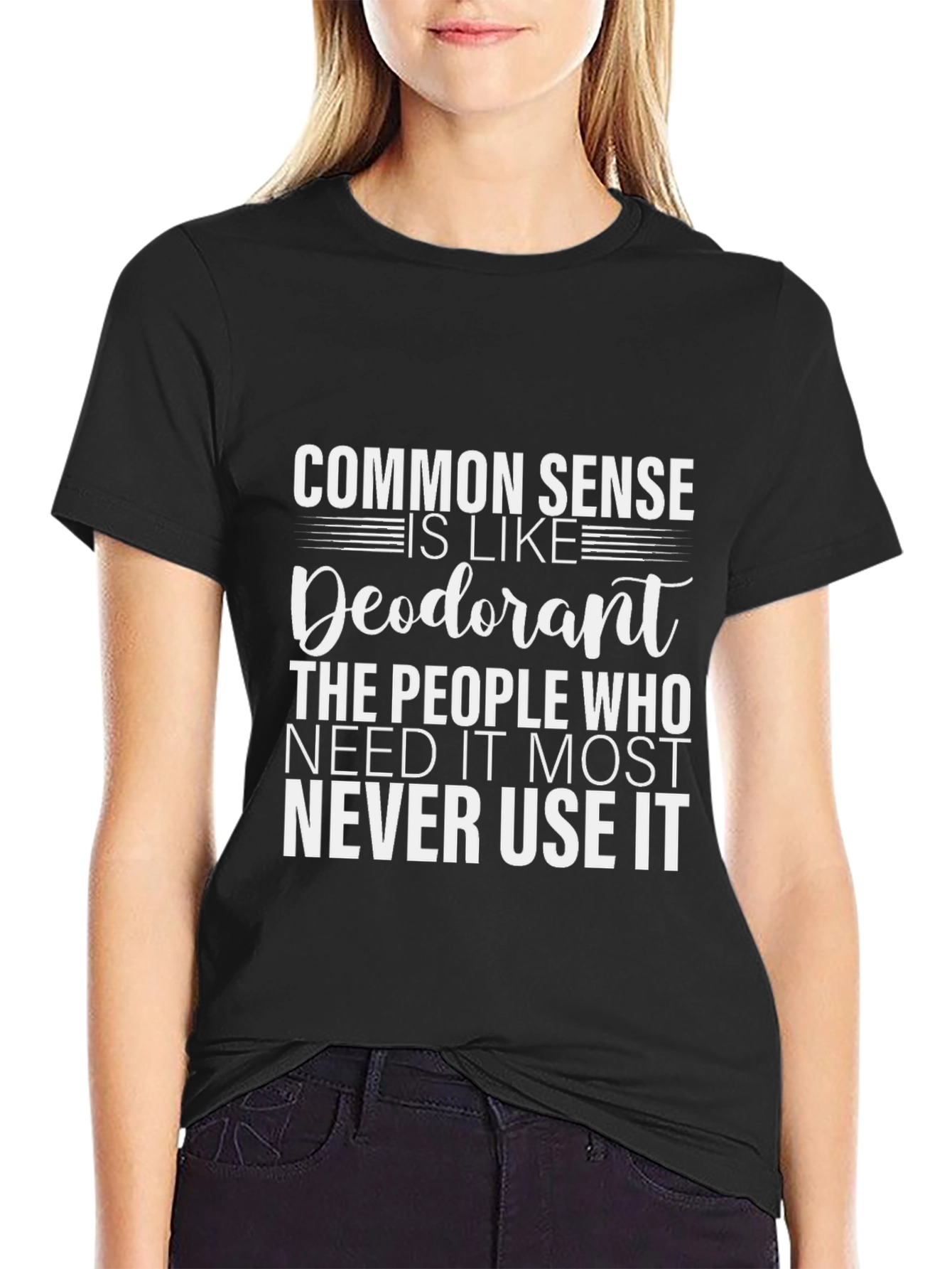 Black Humorous Common Sense Graphic Tee view 2