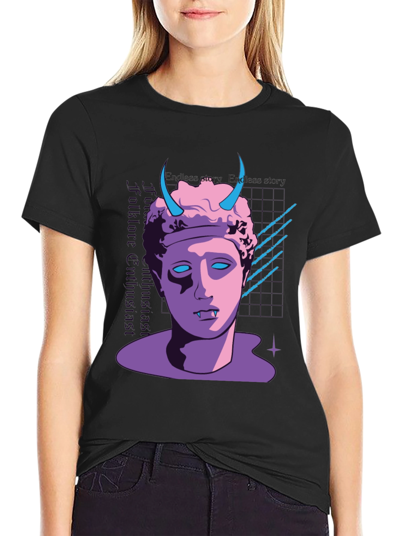 Black Vaporwave Vampire T-Shirt - Black view 2