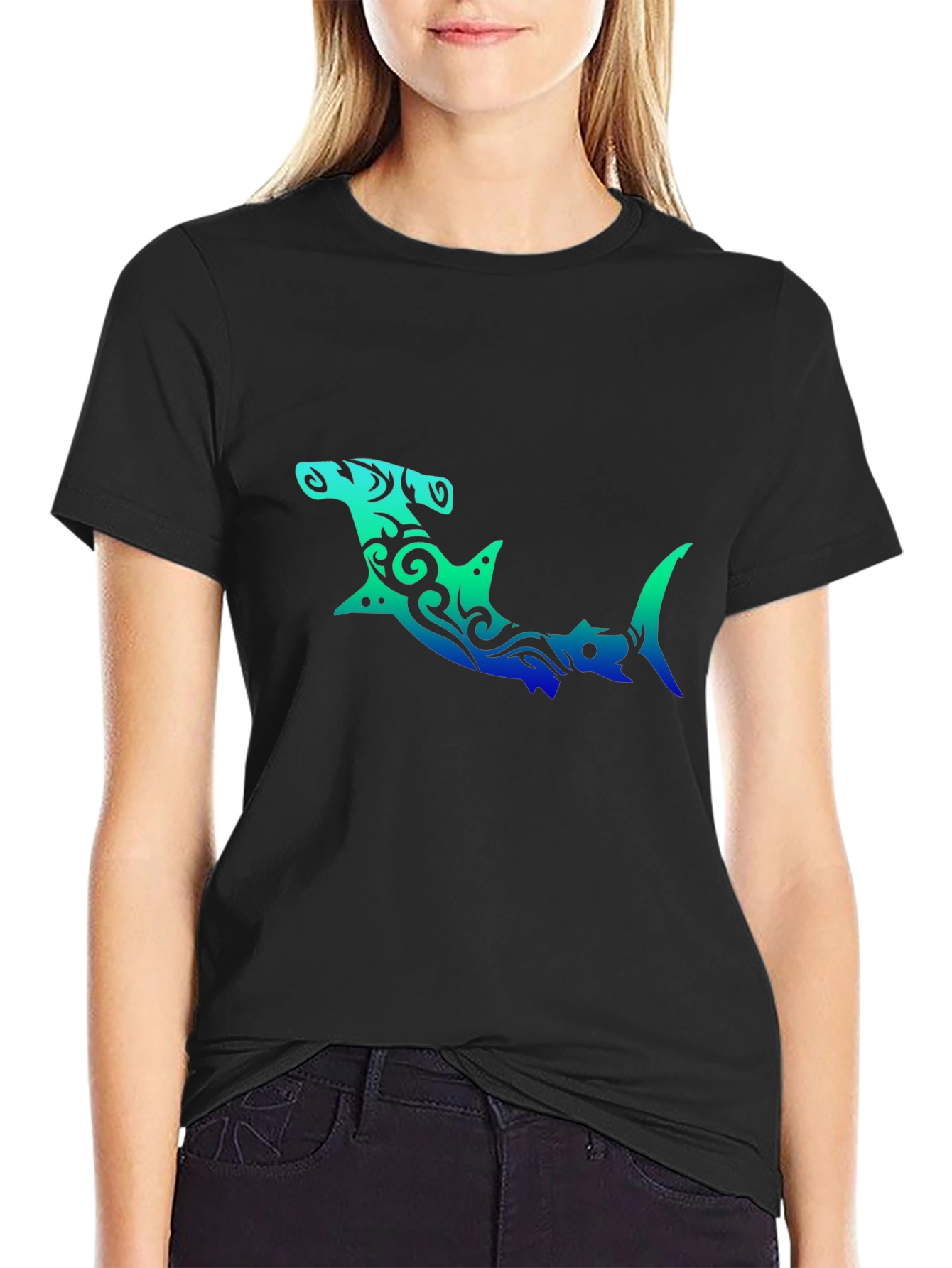 Black Hammerhead Shark Graphic Tee - Unique Design view 2
