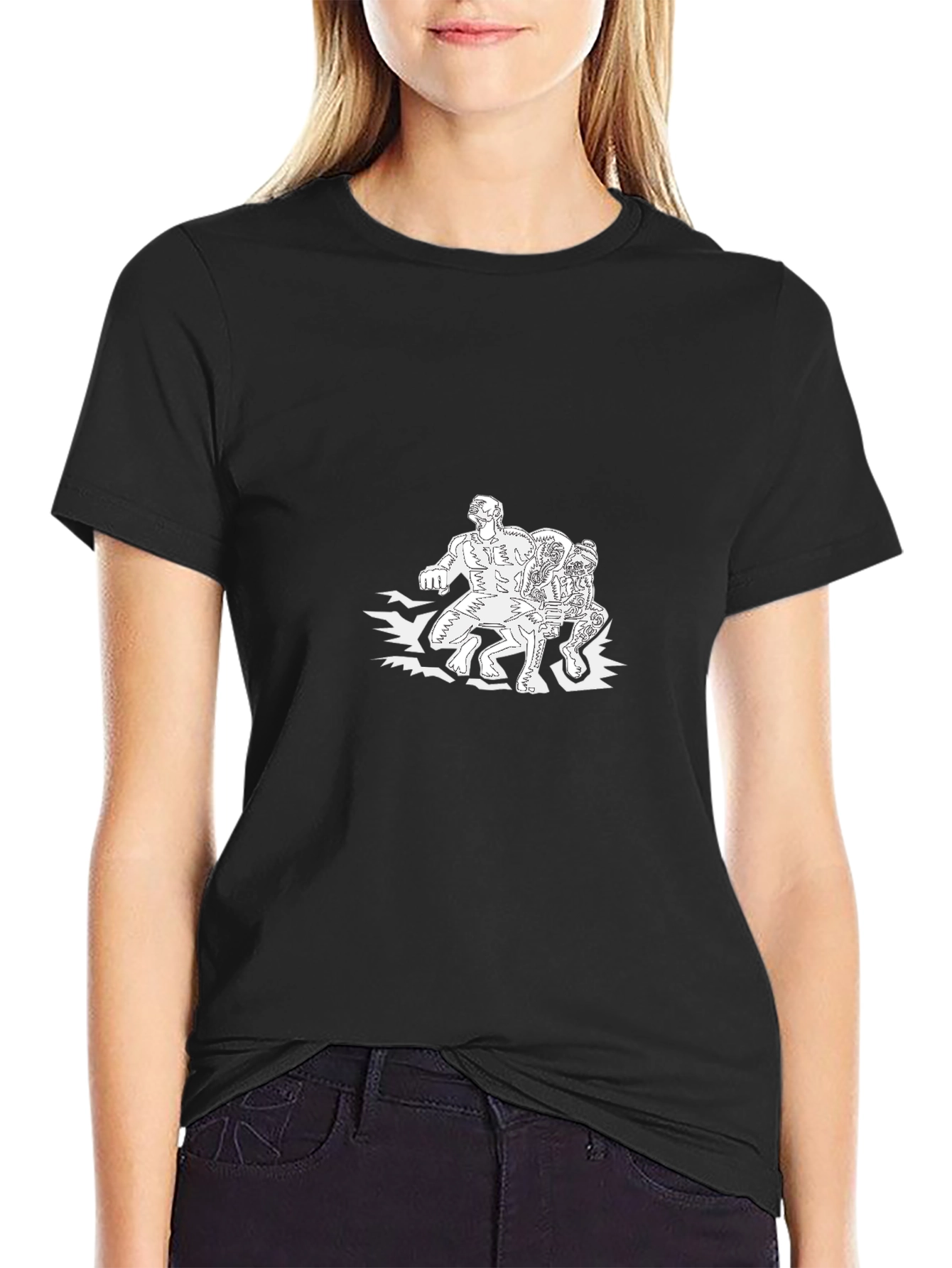 Black Graphic Tee: Cartoon Figures view 2
