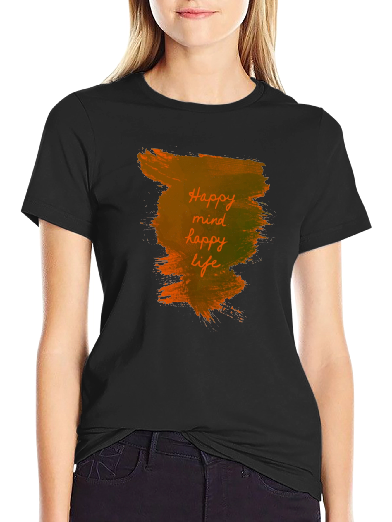 Black Happy Mind, Happy Life Black T-Shirt view 2
