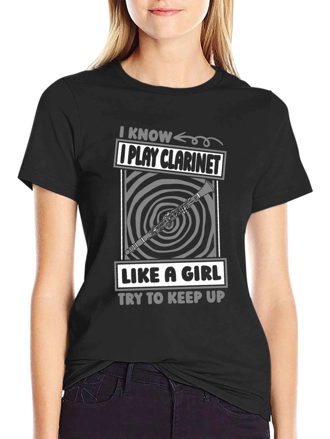 Black I Know I Play Clarinet Like a Girl T-Shirt view 2