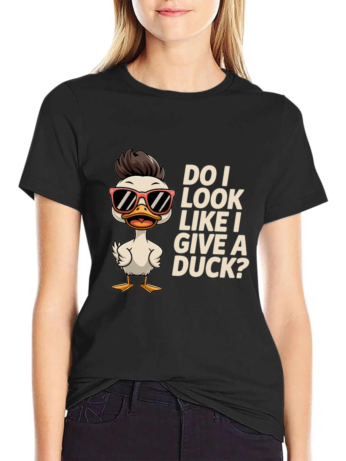 Black Funny Duck Graphic T-Shirt - "Do I Look Like I Give a Duck?" view 2