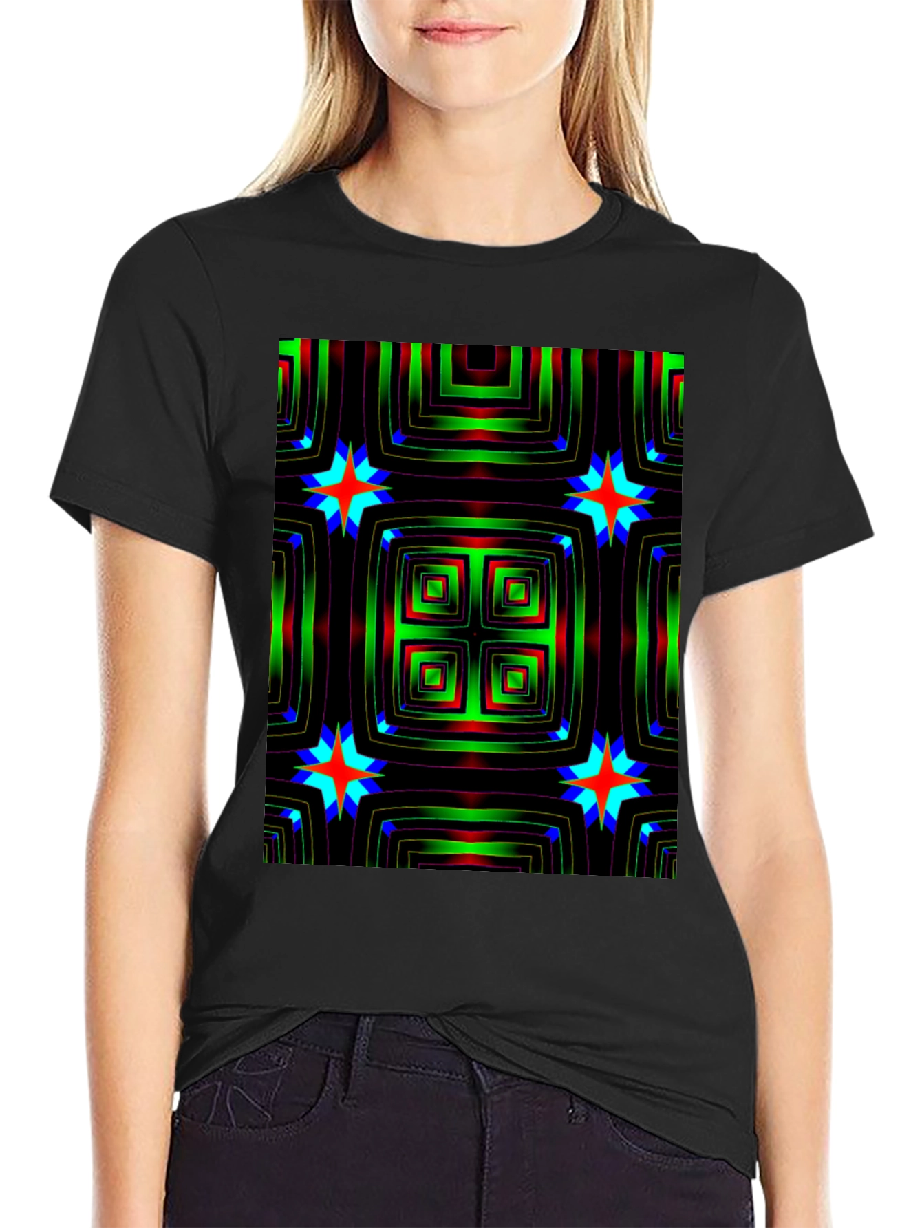 Black Abstract Pattern Black T-Shirt view 2