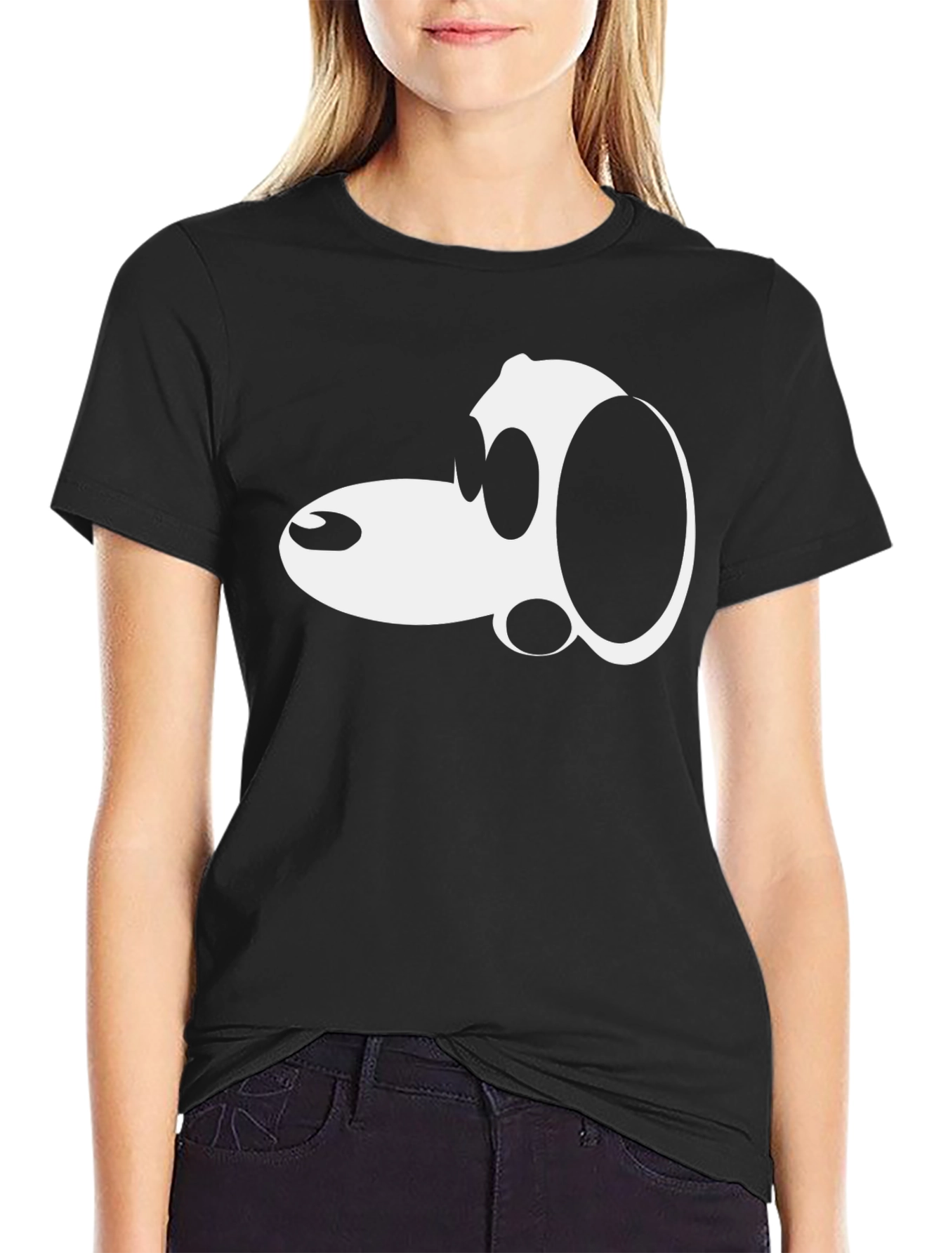 Black Cartoon Dog Graphic Black T-Shirt - Casual Style view 2