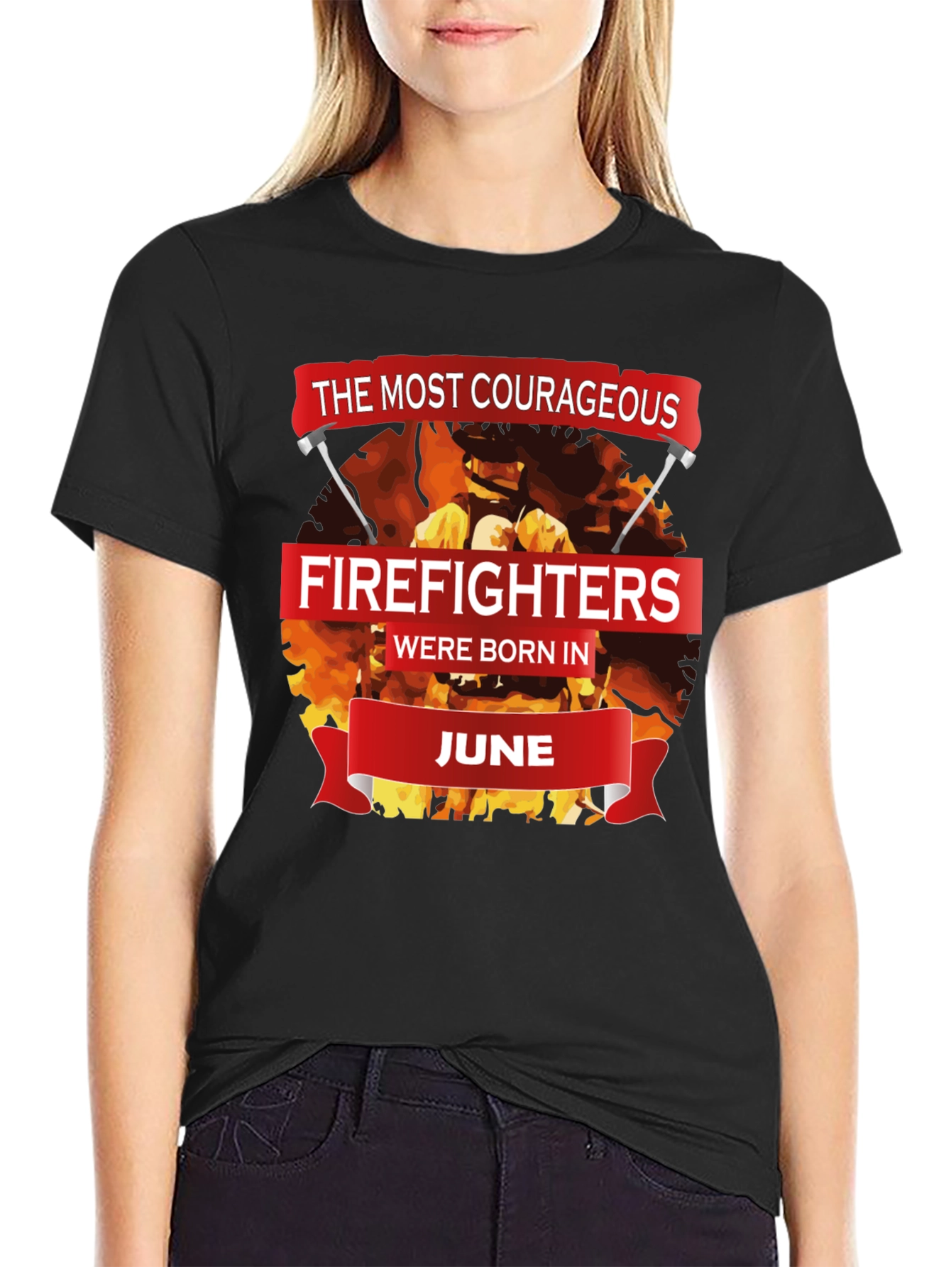 Black Courageous Firefighters Born in June T-Shirt view 2