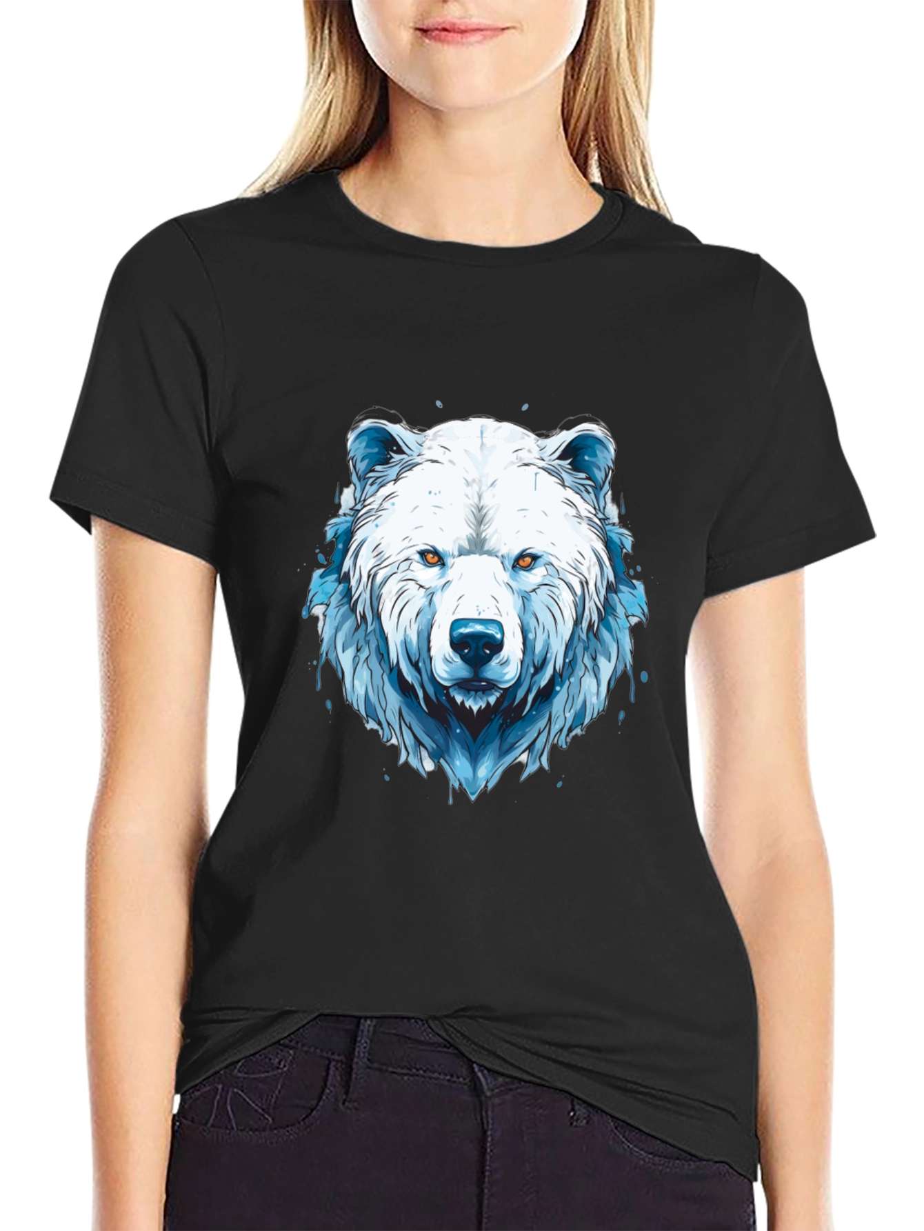 Black Cool Graphic Tee - Polar Bear Design view 2