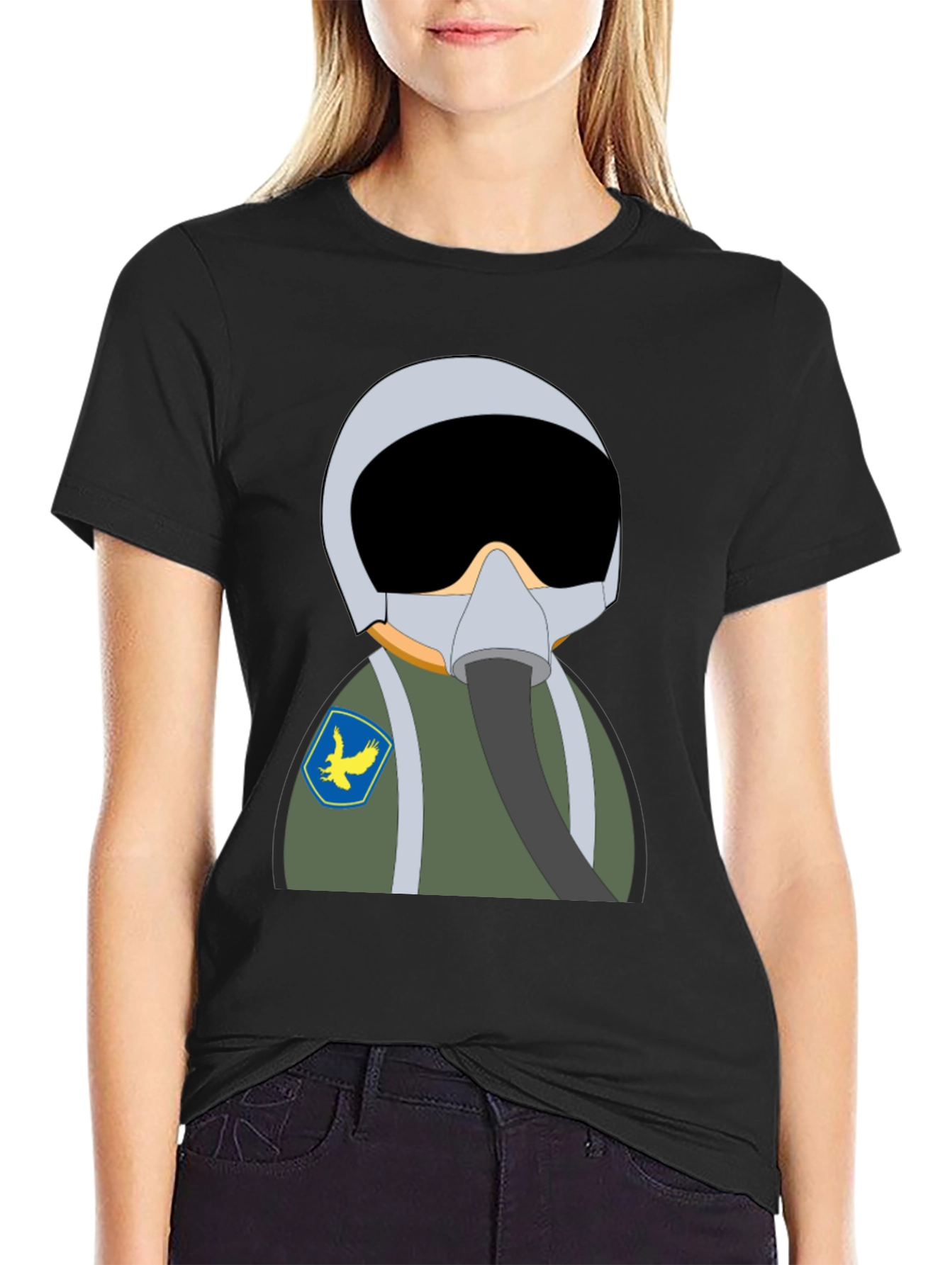 Black Pilot Cartoon T-Shirt view 2